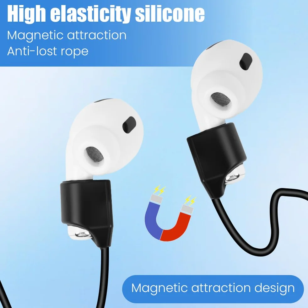 HOTUT magnetyczne paski zapobiegające zgubieniu do słuchawek AirPods, silikonowe, 70 cm, czarno-białe