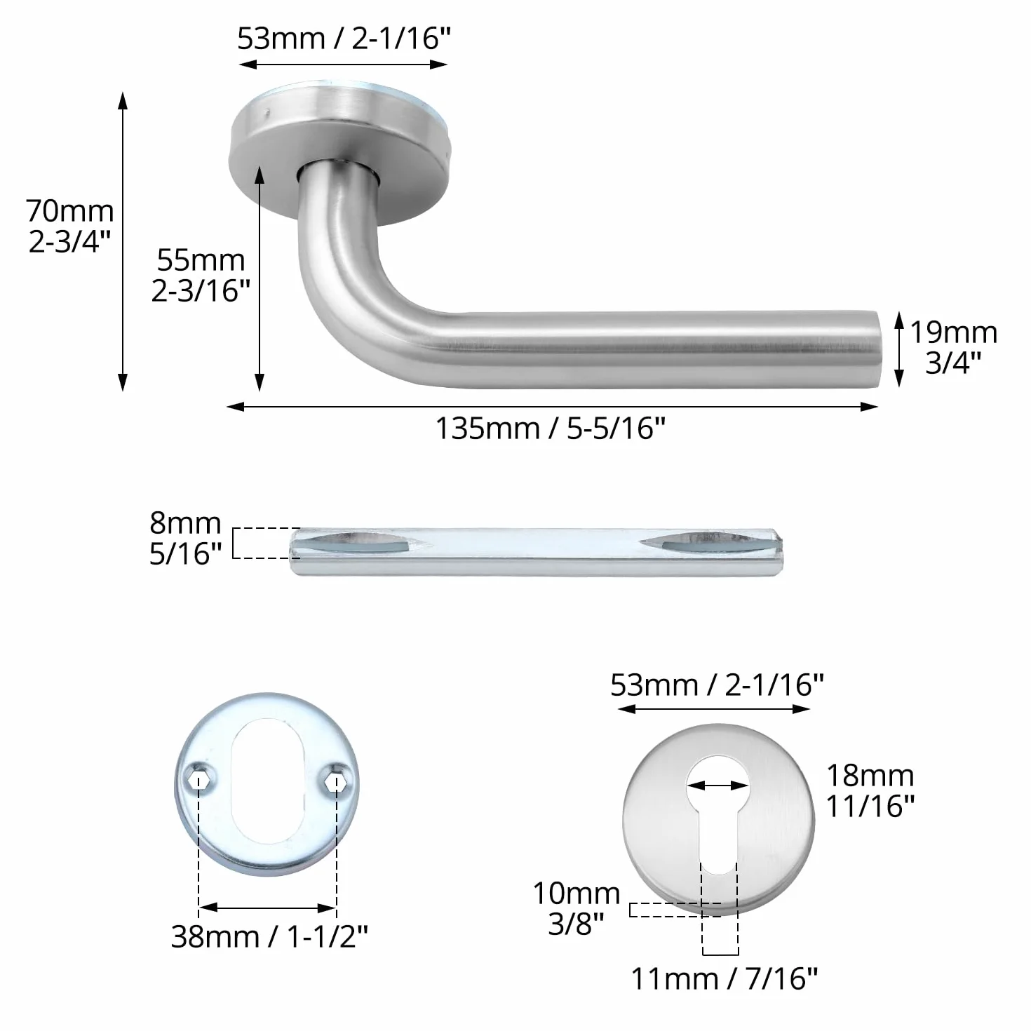 QWORK® Zestaw klamek ze stali nierdzewnej do drzwi o grubości 35-62 mm, rozstaw śrub 45 mm - pasuje do bram ogrodowych, drzwi wejściowych, bocznych drzwi wejściowych
