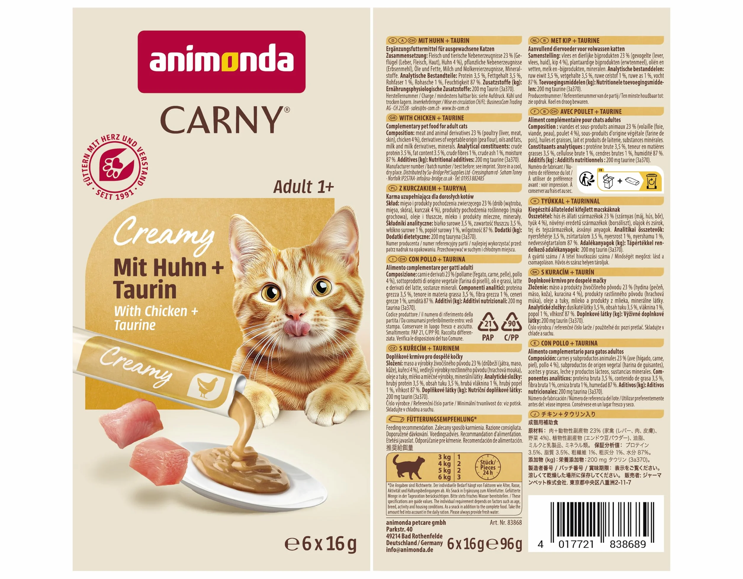 Animonda Carny Creamy Adult Karma dla Kotów, Kurczak/Tauryna, 9 x 15 g