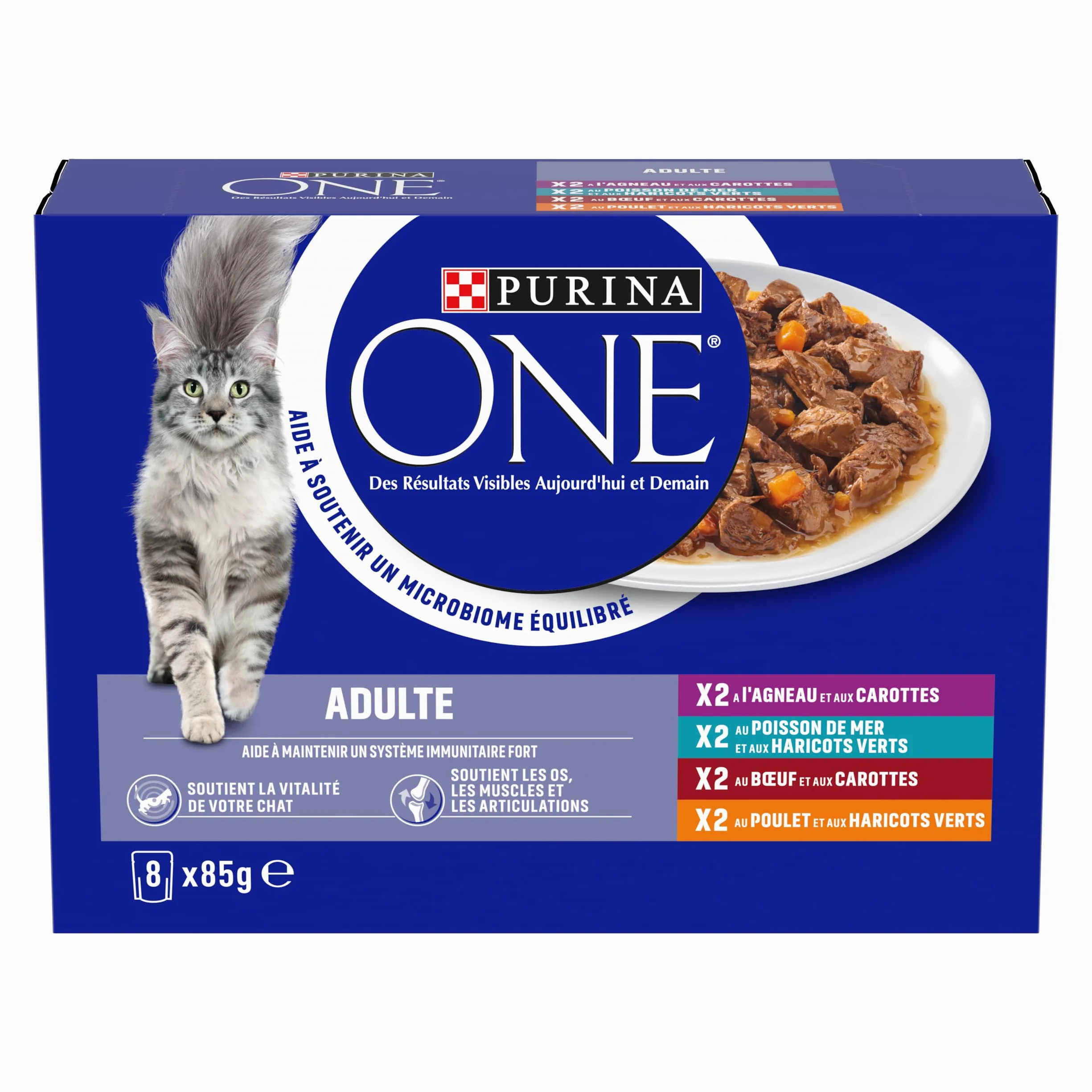 PURINA ONE Dorosły kot w sosie z kurczaka, wołowina, jagnięcina, ryba morska 8 x 85 g - saszetki na posiłki dla dorosłych kotów