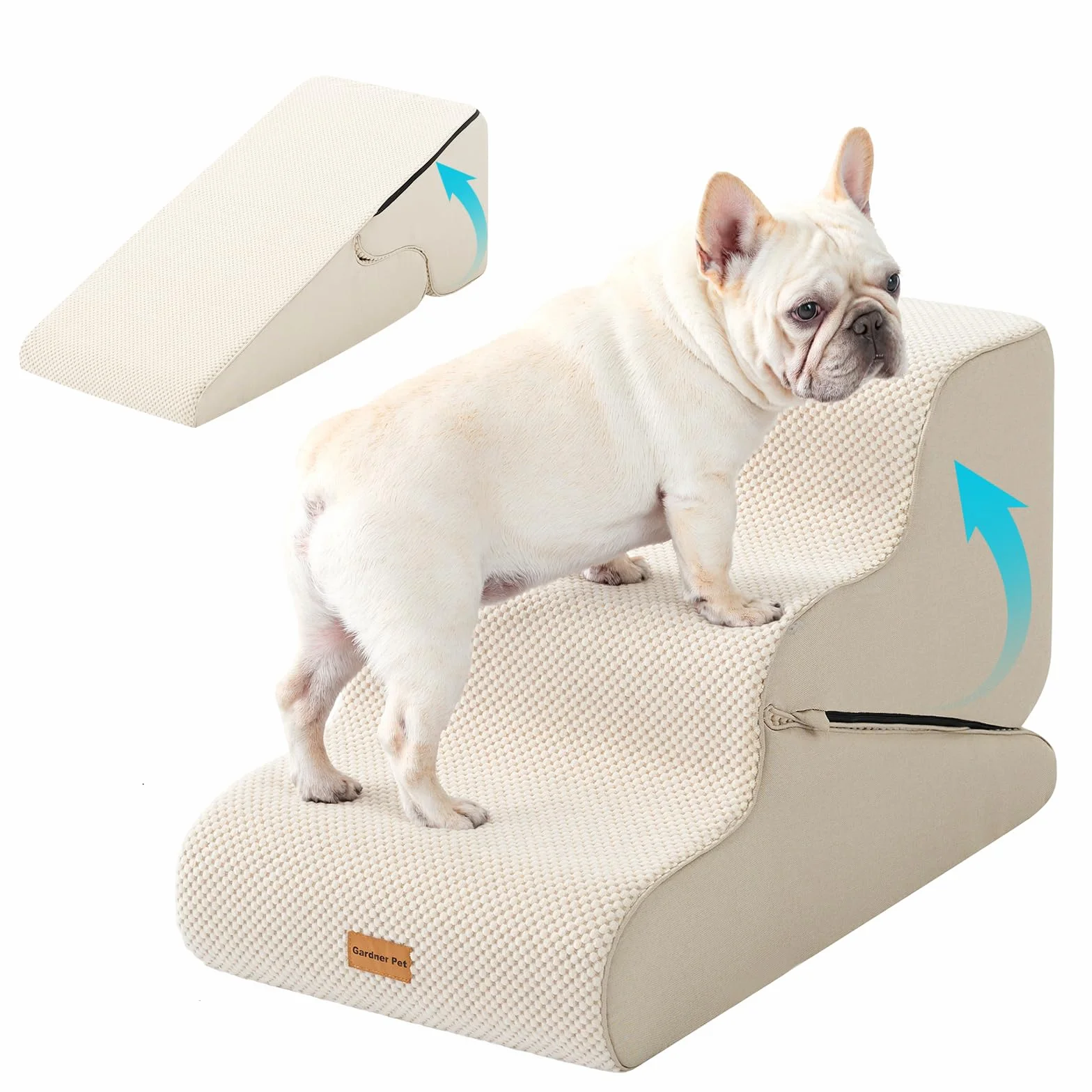 Gardner Pet Schody dla małych psów 35/42 cm, schody dla zwierząt domowych, 3 stopnie, rampa dla psów z gęstej pianki z antypoślizgowym, wodoodpornym pokrowcem materiałowym, na łóżko, sofę, kanapę i