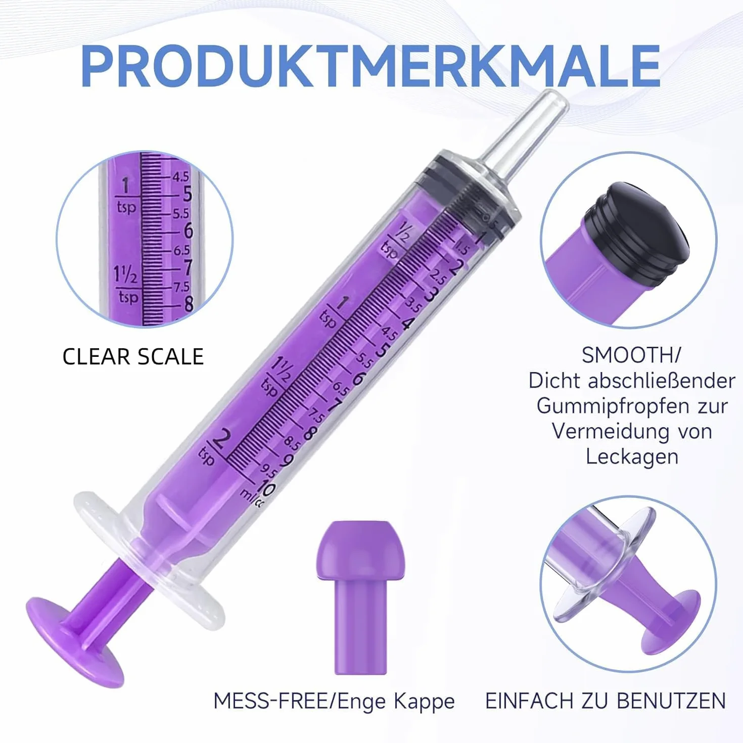 Strzykawka do karmienia z tworzywa sztucznego, zestaw 22 jednorazowych strzykawek 10 ml, plastikowa strzykawka z nakrętką, strzykawka do karmy, pakowana pojedynczo dla kotków, szczeniaków, małych