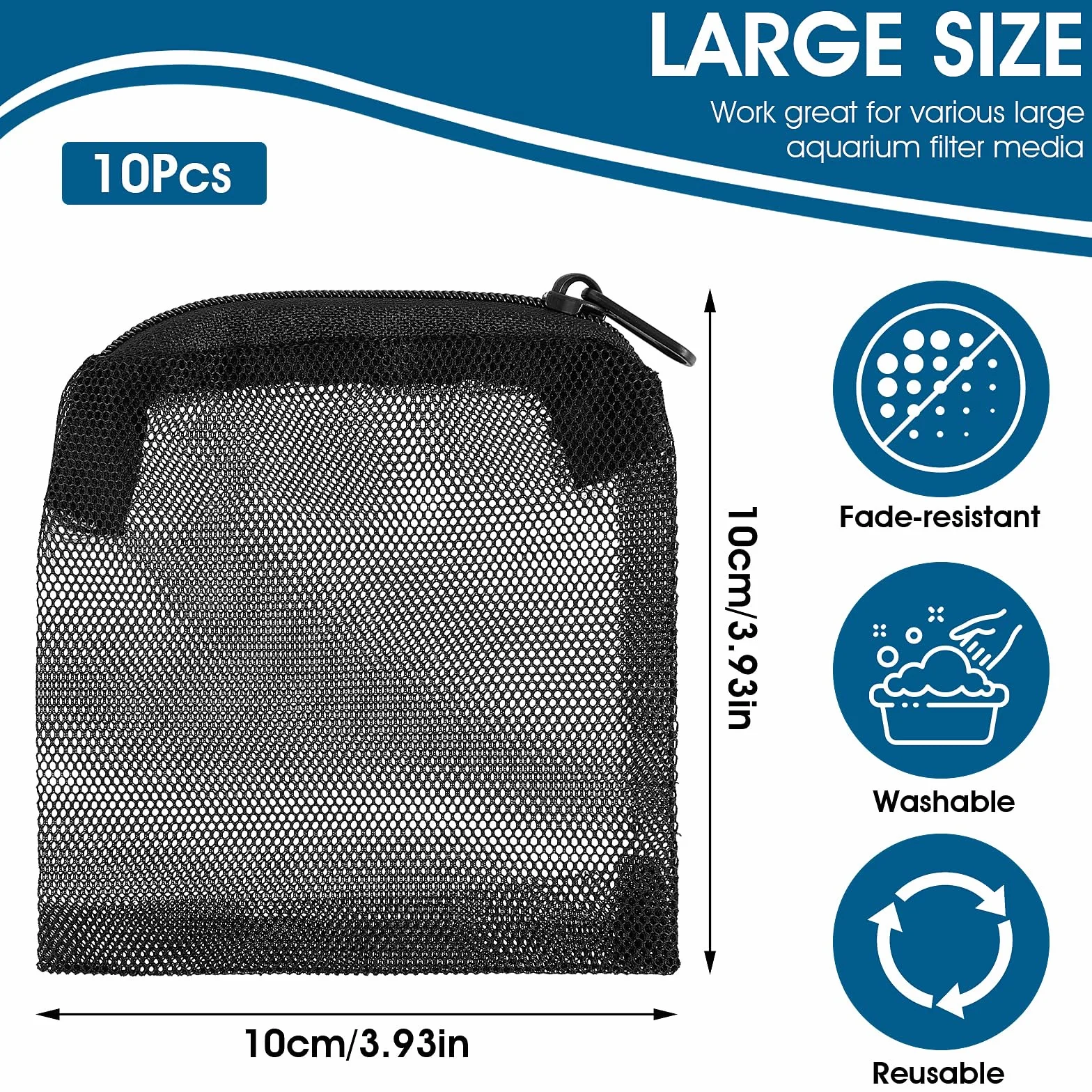 Tucnoeu 10 szt. Worki na media do akwarium, worki z drobną siatką, worki na media filtracyjne do akwarium z plastikowym zamkiem błyskawicznym, odpowiednie do węgla aktywnego, kamieni filtracyjnych