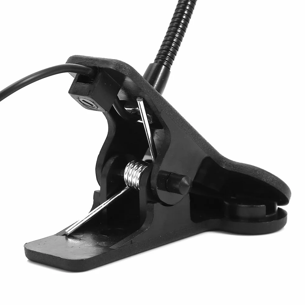 Nowa, Elastyczna Lampka z Klipsem na Gęsiej Szyi, Lampka Stołowa LED USB, Lampka do Czytania, Przenośna Lampa Stołowa do Komputera, z Klipsem, Zimna Biel 1W (BLACK)