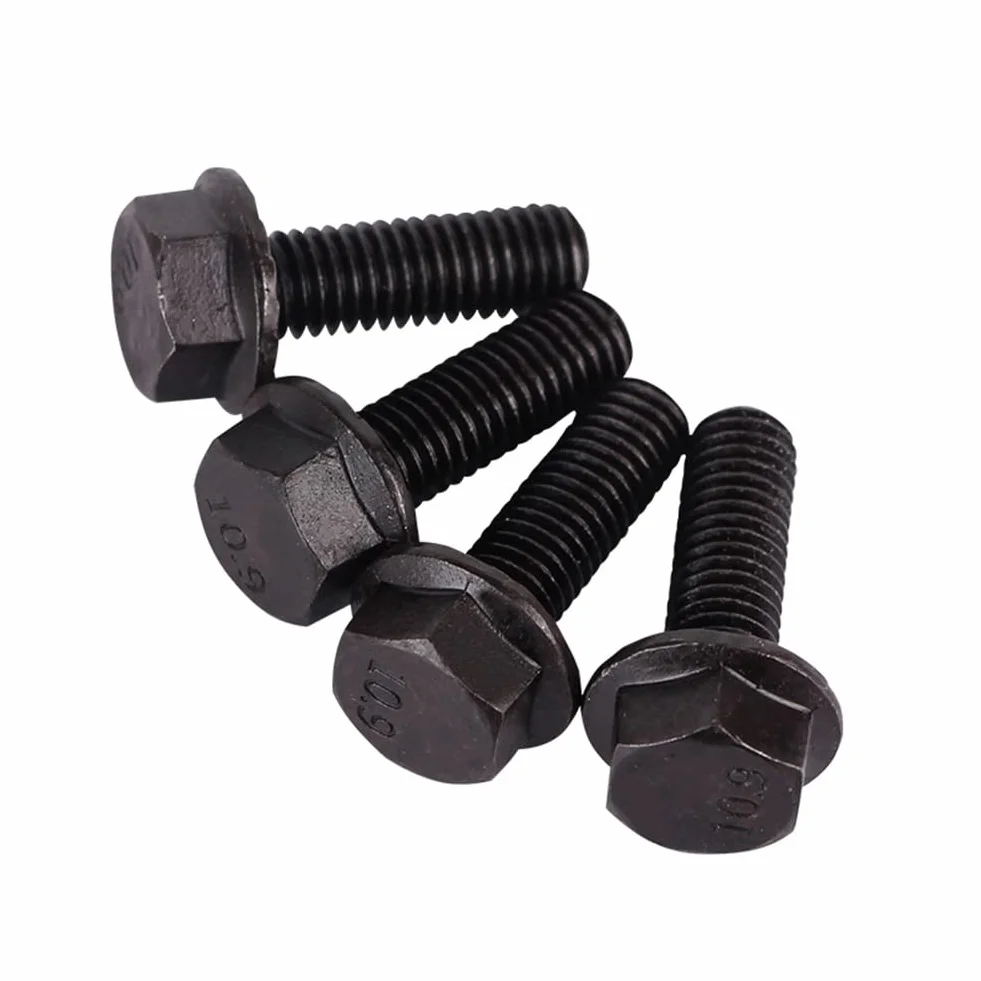 Śruby z łbem sześciokątnym z kołnierzem M10 x 35 mm stal stopowa czarna 2 sztuki