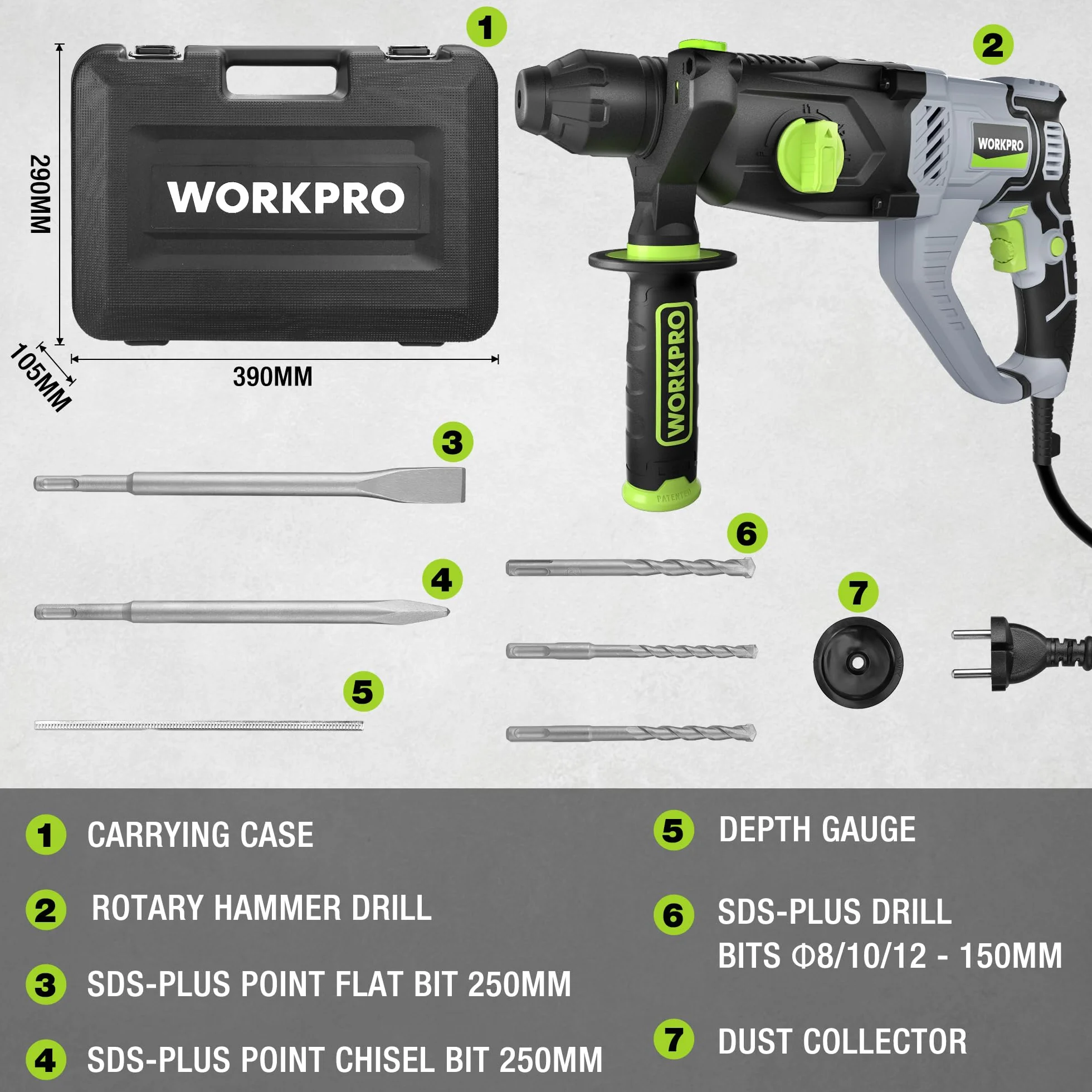 WORKPRO Lekki młot elektryczny o mocy 1050 W