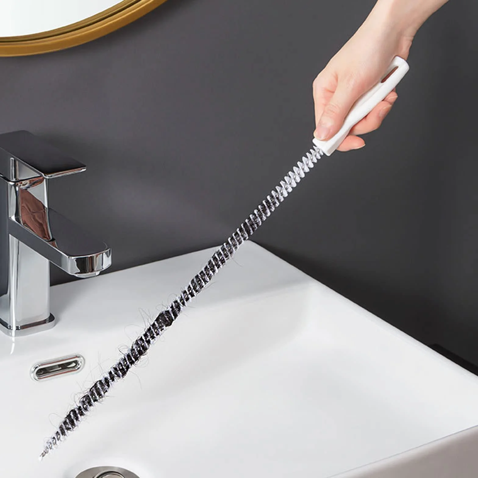 KEYRI 2-częściowa szczotka do czyszczenia odpływu, elastyczna szczotka do czyszczenia zlewu 45 cm, do odblokowywania odpływów i węży, narzędzie do drenażu do łazienki, kuchni (2 sztuki)