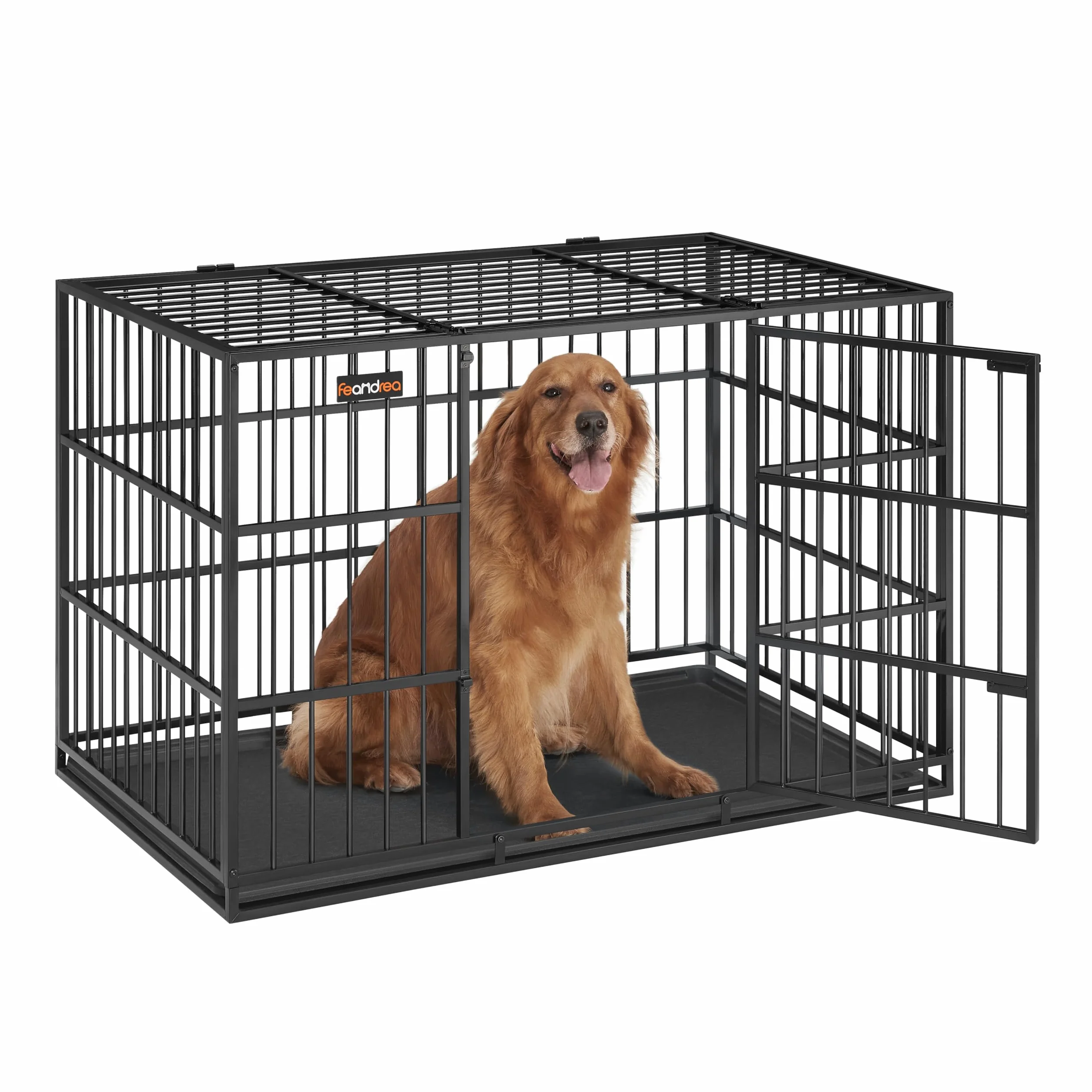 Feandrea Klatka dla psa Heavy-Duty, 122 x 75 x 80 cm, dla dużych psów, z wyjmowaną podłogą, podwójnymi drzwiami, łatwa do czyszczenia, kolor czarny atramentowy PPD006B01