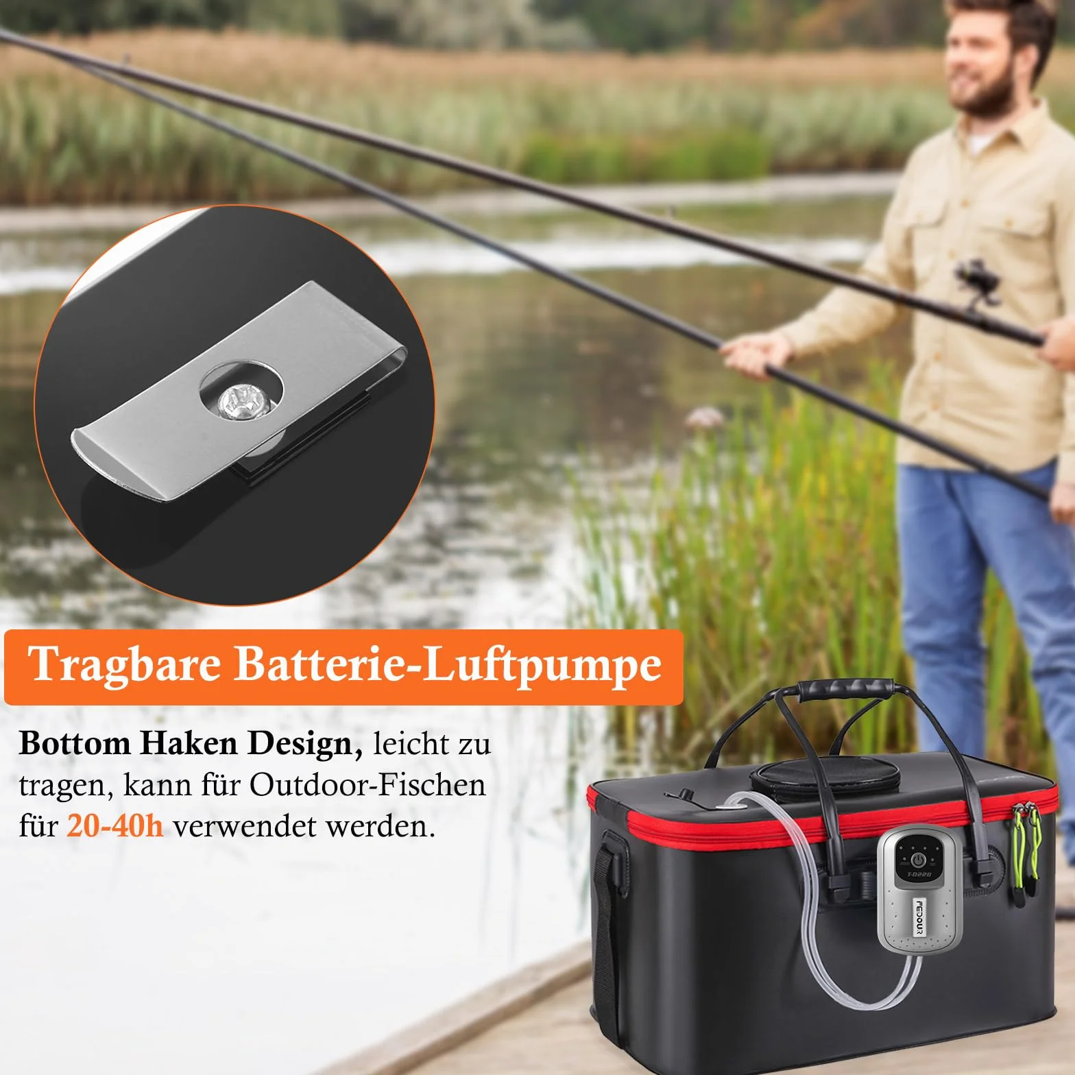 FEDOUR Przenośna pompka powietrza do akwarium USB, inteligentna pompa tlenowa na baterie, do basenów rybnych o pojemności do 350 l, do wędkowania na świeżym powietrzu, transportu wodnego, rynku