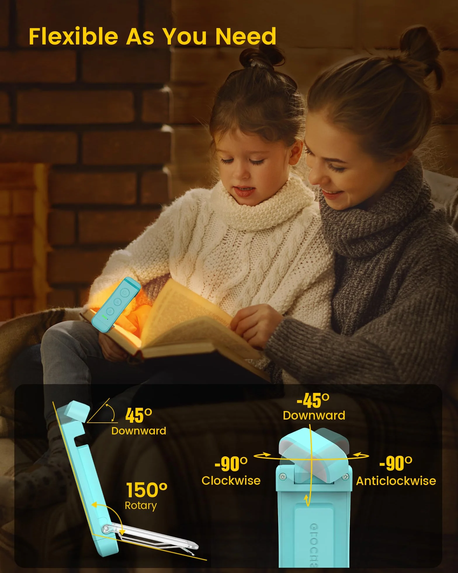 Glocusent USB Rechargeable Book Light, Eye Caring Reading Light Clip on Book, 3 kolory i 5 jasności ściemniania, przenośna i elastyczna, długotrwała do 80 godzin, idealna dla miłośników książek