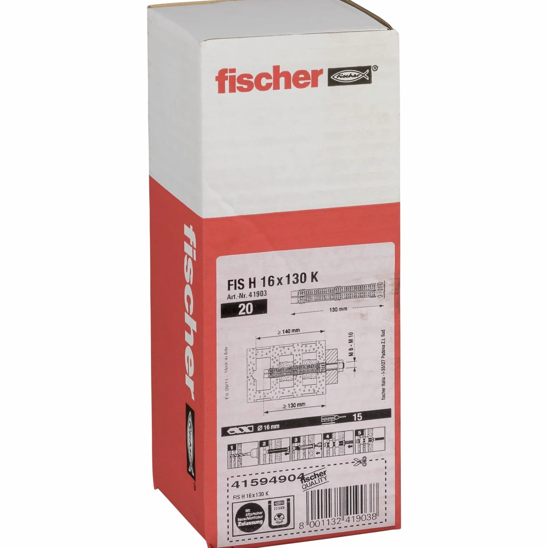 Fischer 041903 – tuleja metalowa FIS H 16 x 130 K, 20 sztuk