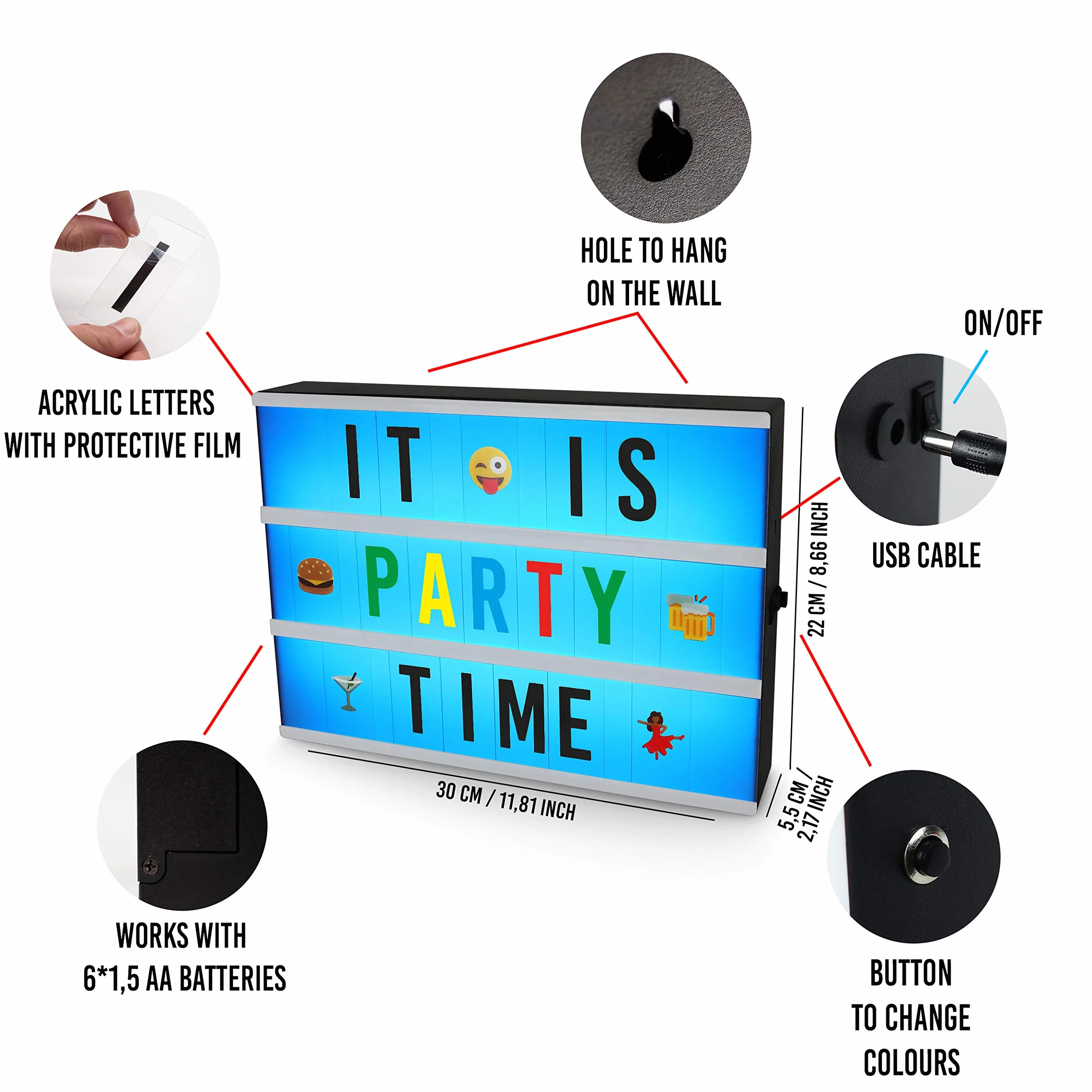 BONNYCO A4 Kinowy Lightbox Zmieniający Kolor z 400 Literami, Symbolami i Emoji, Pilotem i 2 Markerami. Led Lampka 16 Kolorów, Intensywności, Programów. Świecąca Tablica Nowość Prezenty