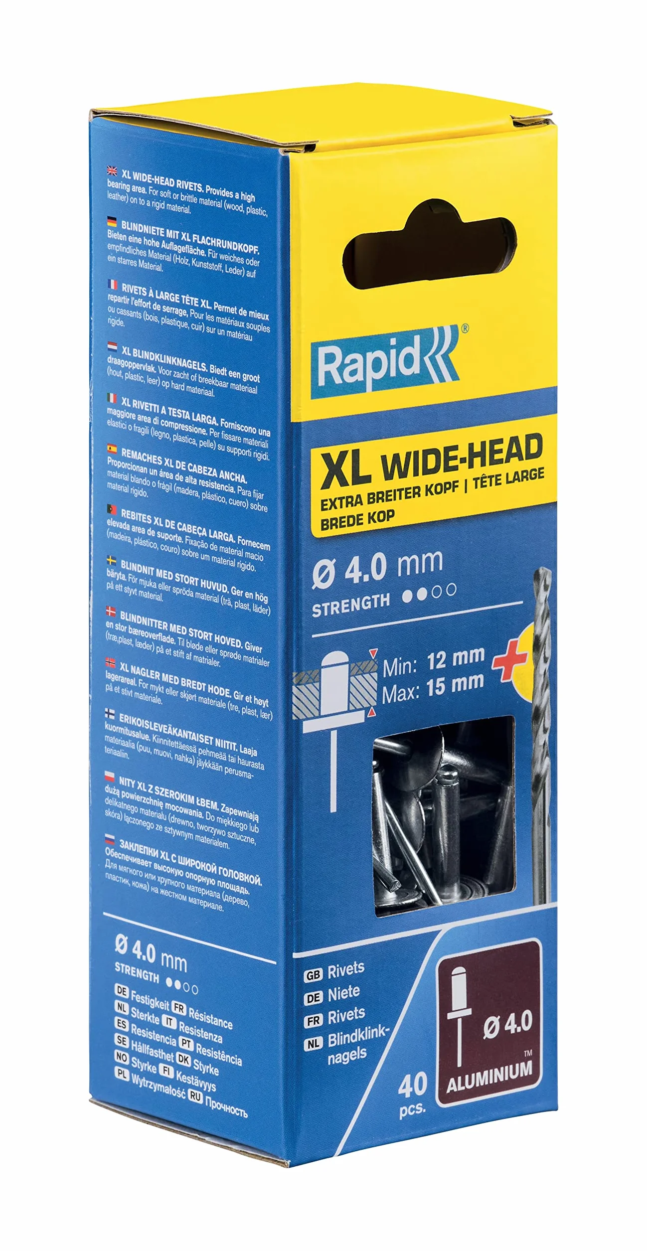 Rapid 5000663 XL nity zrywalne (płaska główka okrągła) Ø 4 x 18 mm, 40 sztuk wraz z wiertłem, szary, ø4 mm