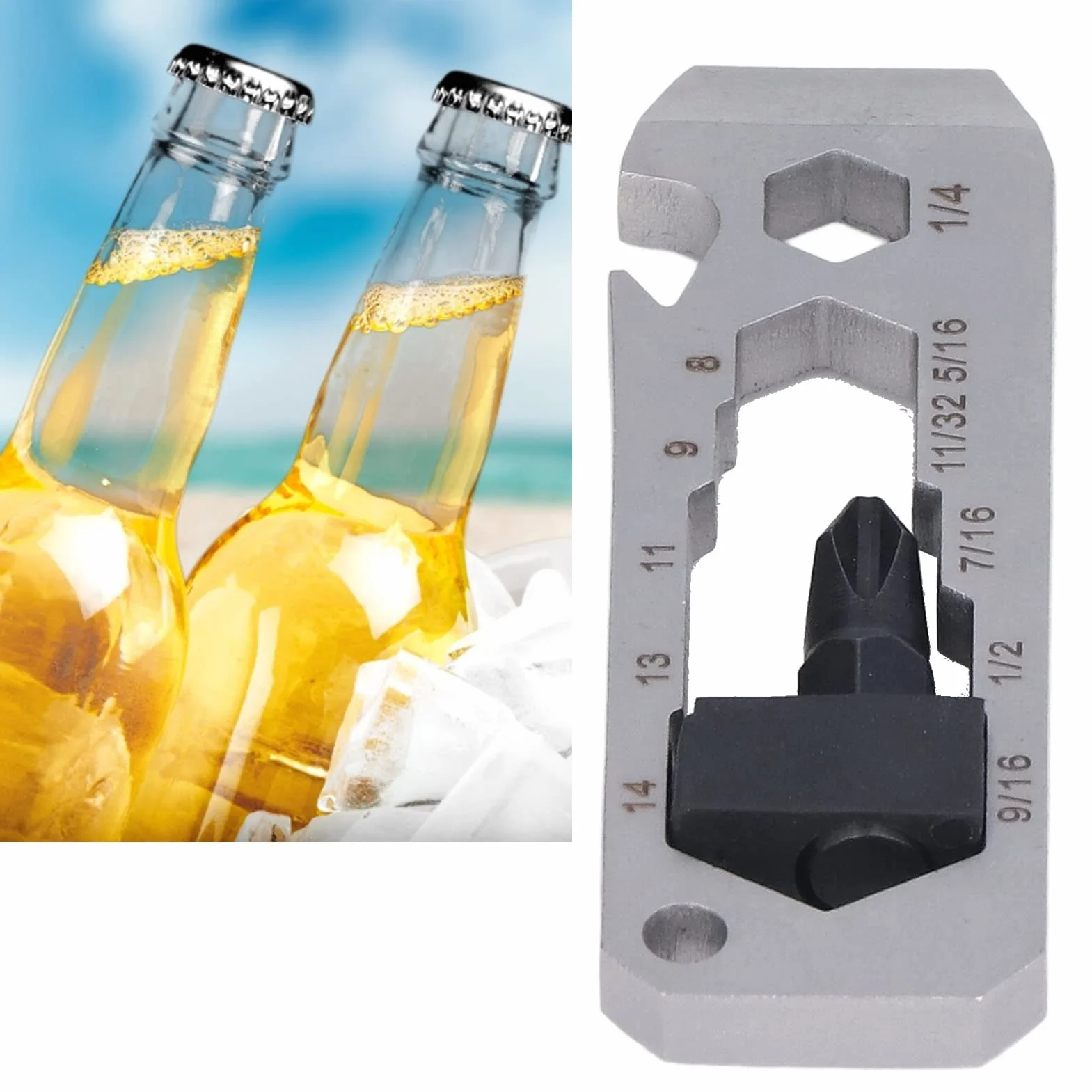 Narzędzie do Pęku Kluczy, Karta Multitool, Narzędzie Kieszonkowe 7 w 1, śrubokręt, Otwieracz do Butelek, Brelok do Kluczy, Linijka, Gwoździarka do Podróży na świeżym Powietrzu,