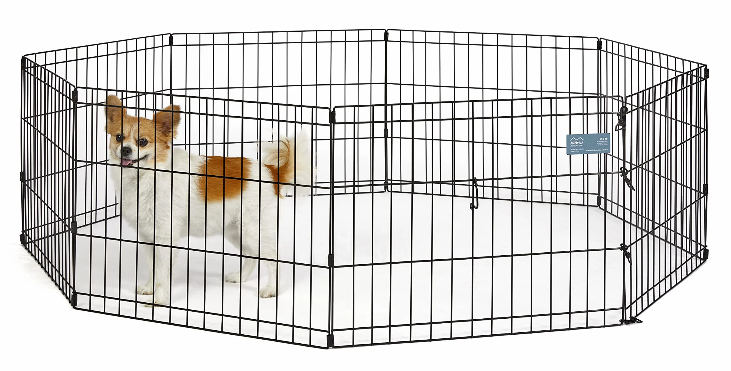 MidWest Homes for Pets Składany metalowy kojec do ćwiczeń dla psów i kojec dla zwierząt domowych bez drzwi, zawiera kołki uziemiające i zapewnia 1,5 metra przestrzeni do zabawy, wysokość 46 cm, czarna