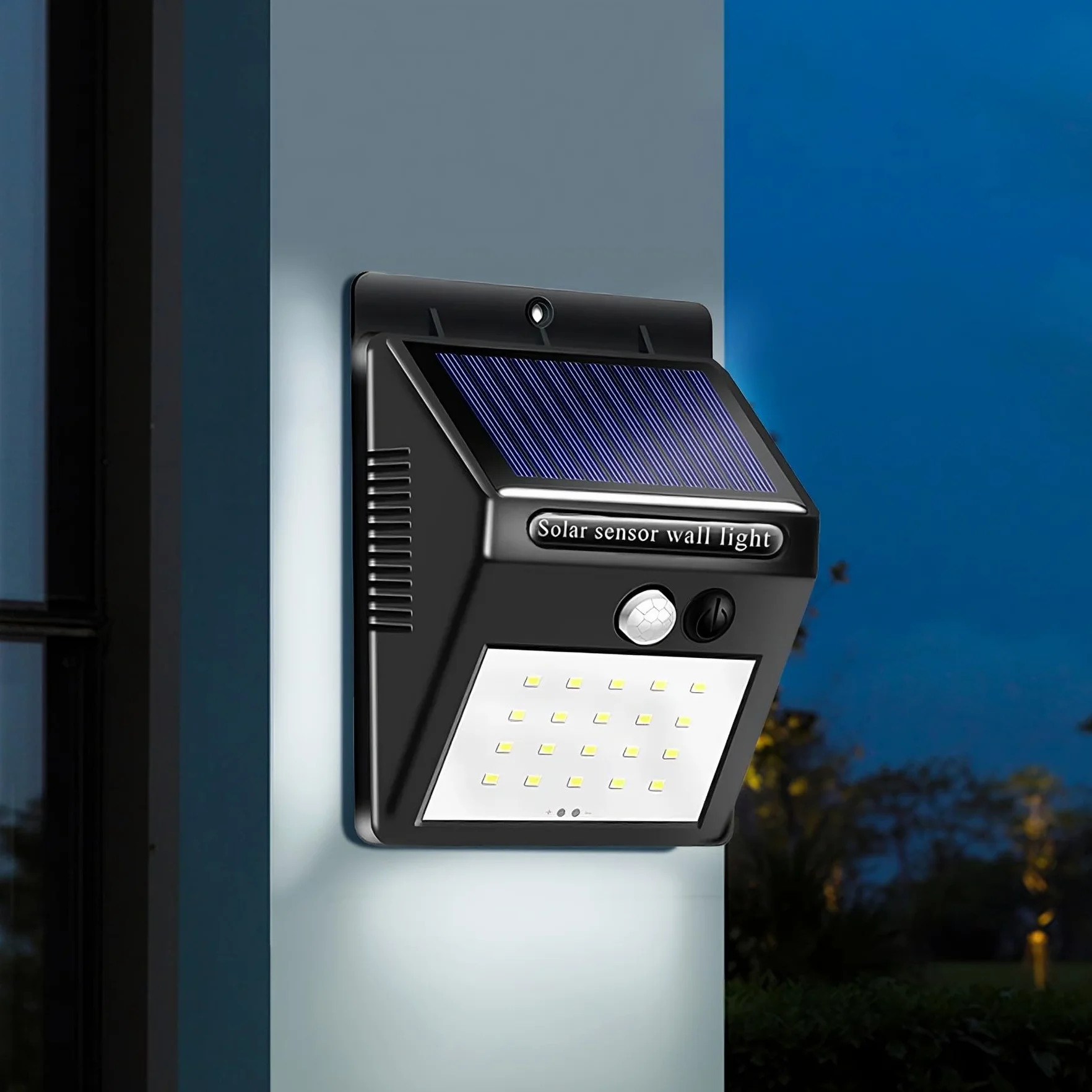 Retoo Lampa solarna do użytku na zewnątrz z czujnikiem ruchu i czujnikiem zmierzchu oświetlenie ścienne do ogrodu ściezki garażu podwurka tarasu kinkiet zewnętrzny 106 diod LED