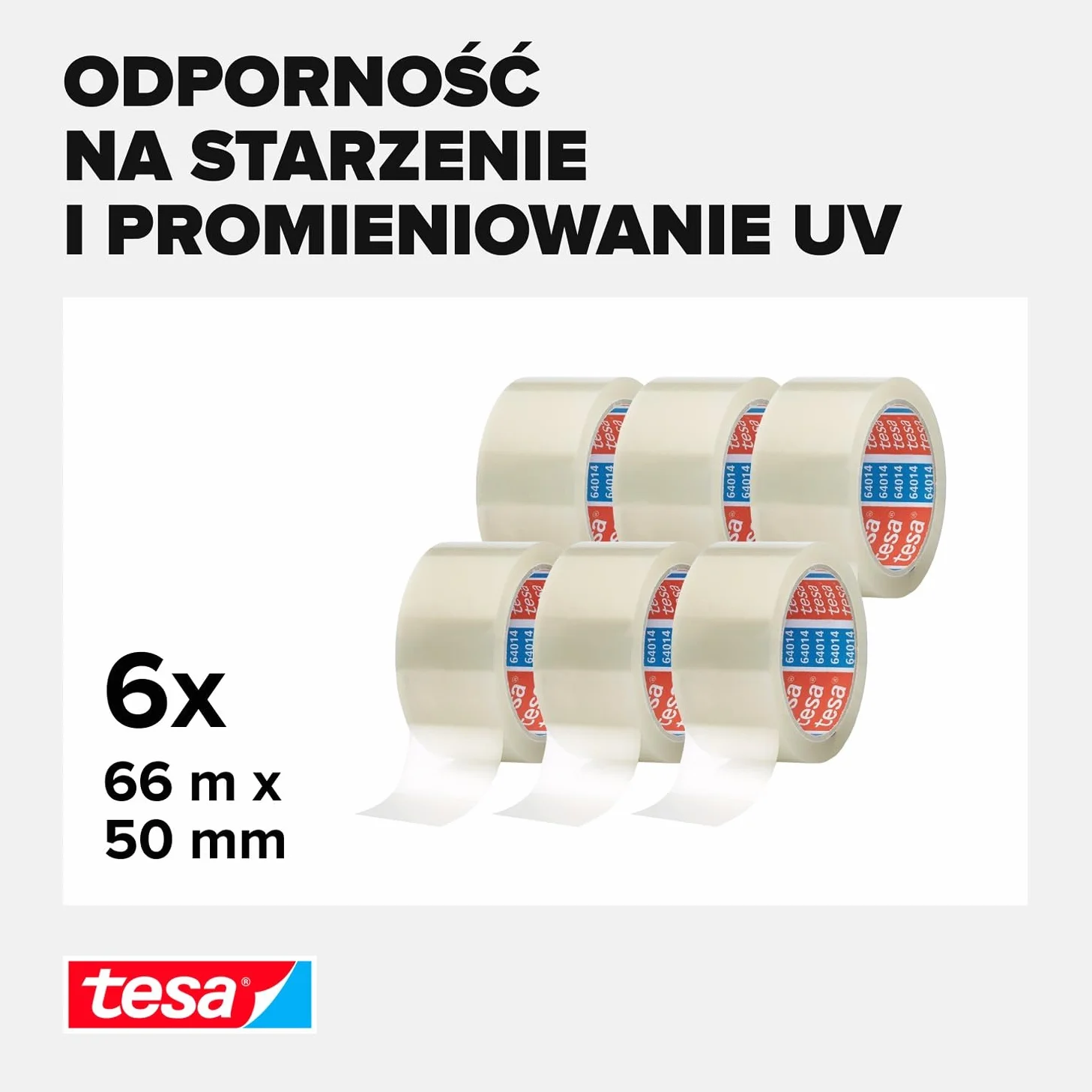 tesapack Taśma do Pakowania, Zestaw Samoprzylepnych Taśm Pakunkowych, 6 Rolek, Ciche Rozwijanie, do Zaklejania Lekkich Paczek, 66 m x 50 mm, Przezroczyste
