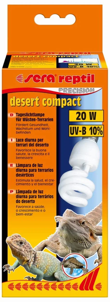 sera reptil desert compact – lampa do terrariów pustynnych 20 W i 10% UV-B z oprawką E27 – oświetlenie lub lampa do terrariów pustynnych, pasuje do lamp nasadowych sera reptil terra top