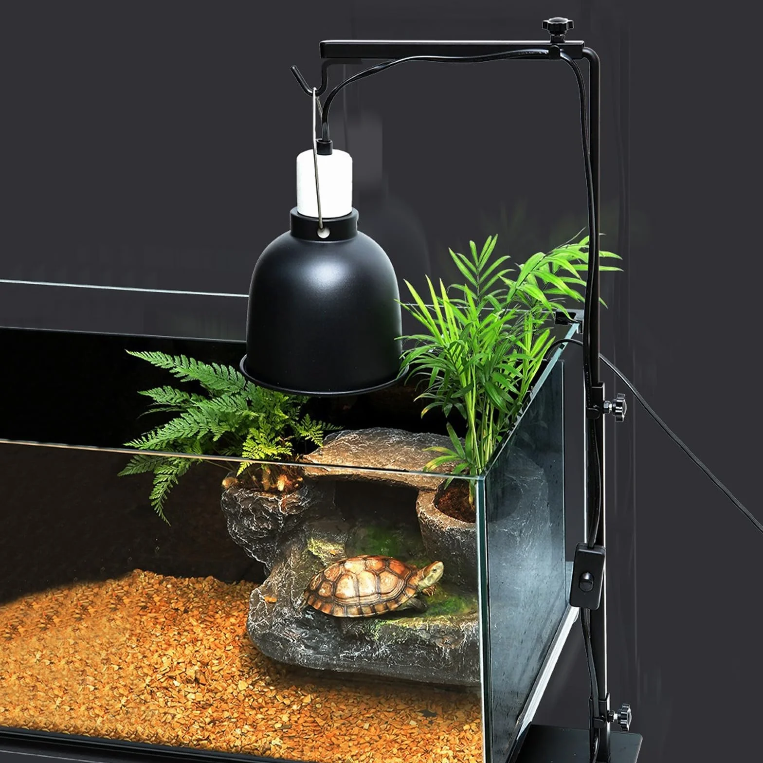 Joycabin Lampa grzewcza dla gadów, regulowana wysokość i szerokość, do terrariów o różnych wysokościach, lampa grzewcza do gadów, czarna, żarowa, 1 sztuka