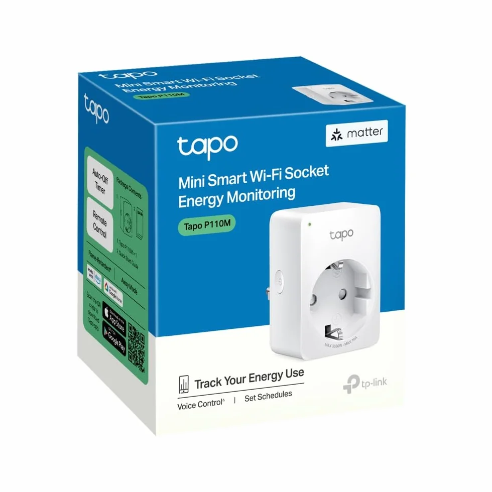 TP-Link Tapo P110M Miniaturowe inteligentne gniazdko Wi-Fi z pomiarem zużycia energii, kompatybilne z Alexa i Google Home
