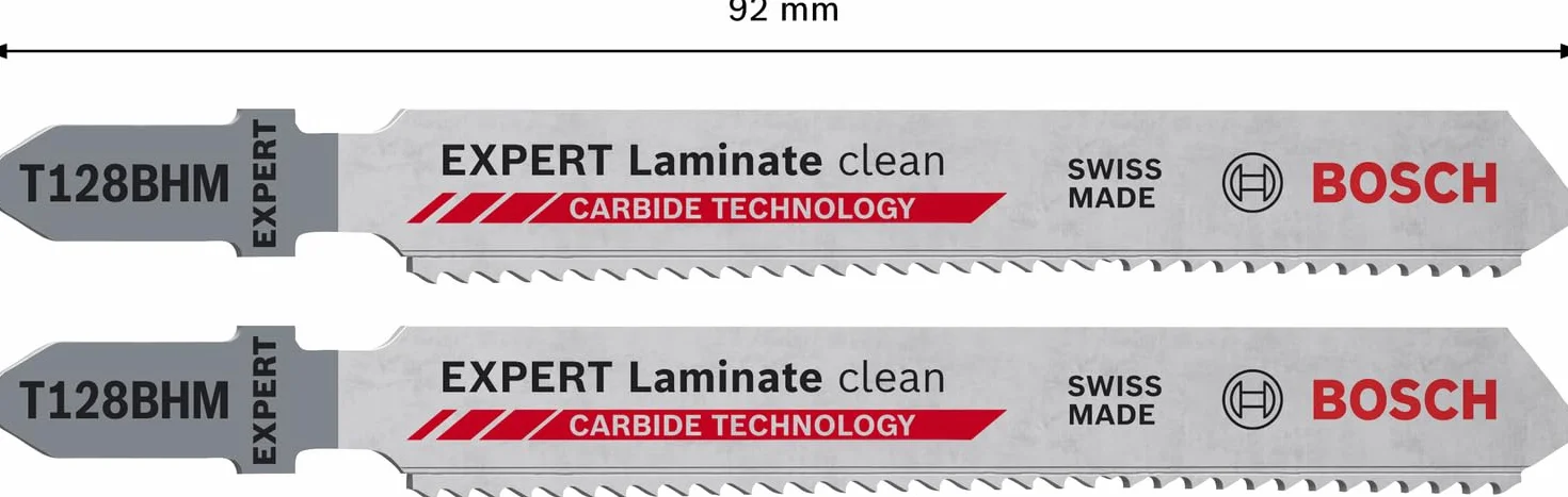Bosch 2x Expert Laminate Clean T 128 BHM brzeszczot do wyrzynarki (do winylu kompaktowego, PCW, HPL, długość 92 mm, profesjonalne akcesoria do wyrzynarki)