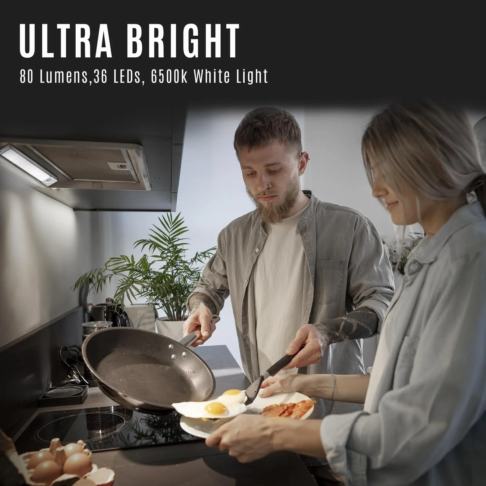 LQWELL® 36 LEDs Lampa szafkowa Bezprzewodowa lampa z czujnikiem ruchu 22,5 cm 1500 mAh Akumulatorowa ściemnialna lampa szafkowa do kuchni, Garderoby, Regału na książki, Sypialni (Biała, 2 Sztuki)
