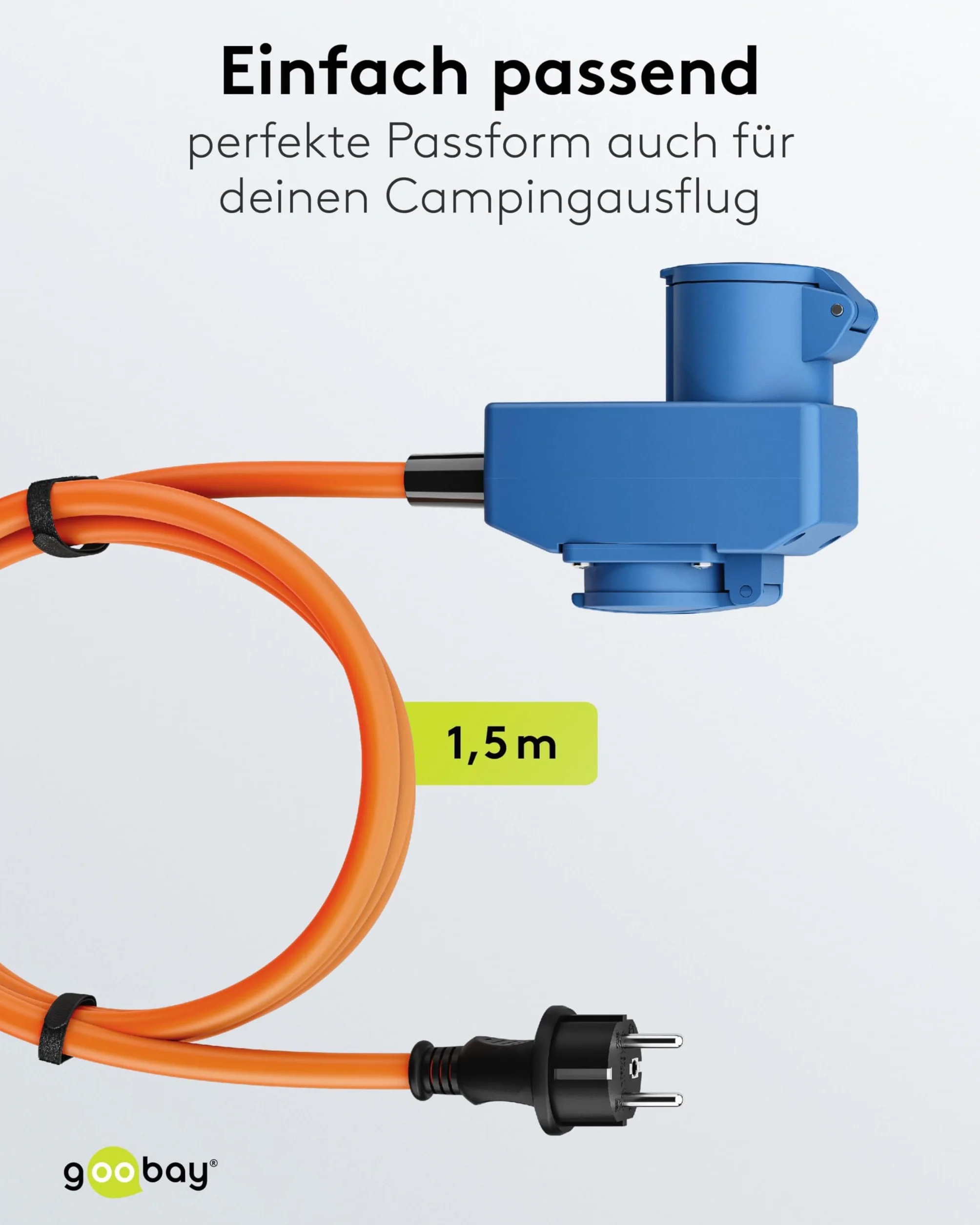 goobay Kabel adaptera CEE do przyczepy kempingowej, 1,5 m, wtyczka ze stykiem ochronnym do 90° CEE i gniazdkiem ochronnym ze stykiem ochronnym z nasadkami zamykającymi, kabel kempingowy, samochód