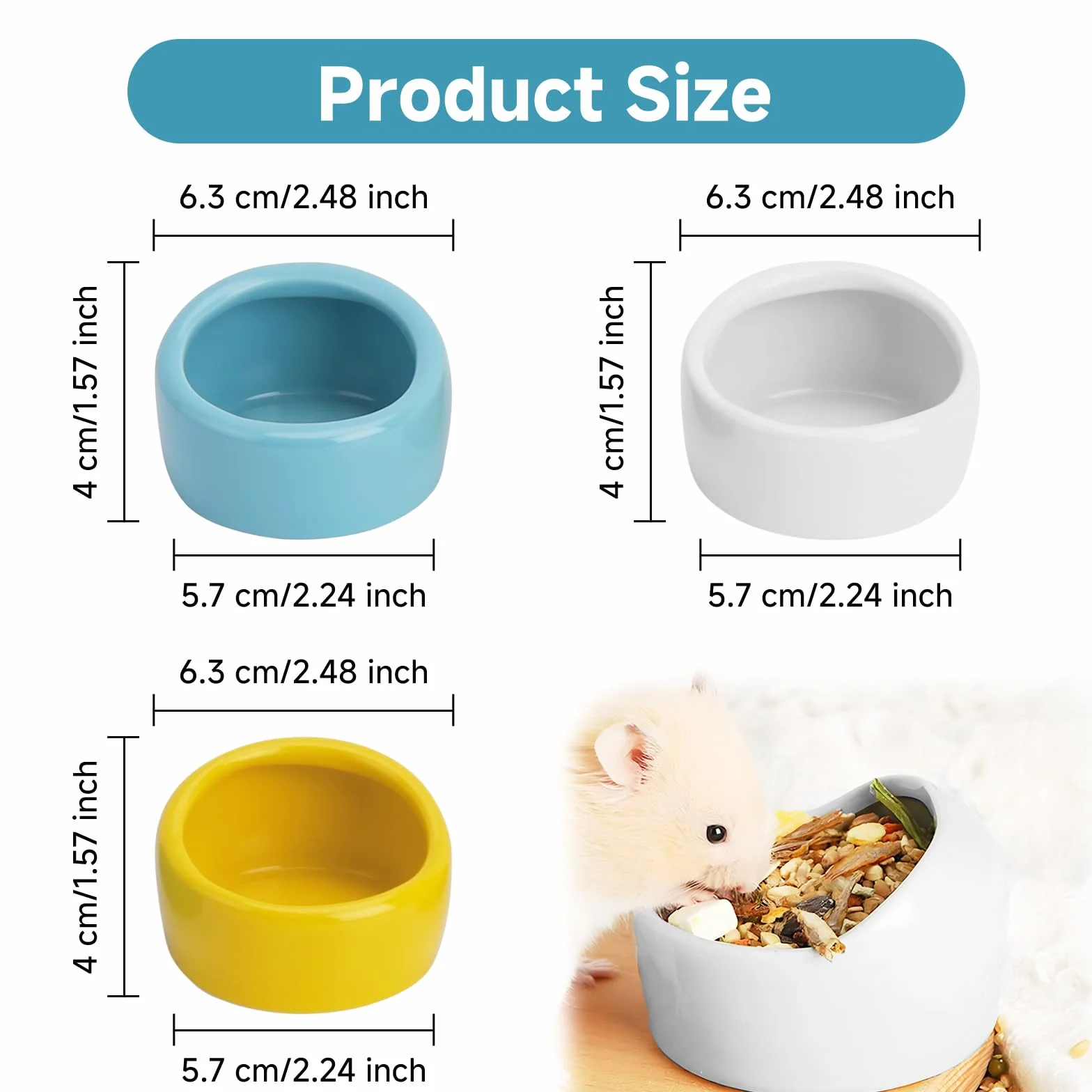 3 sztuki trójkolorowych misek dla chomików, chomików, ceramicznych misek na karmę, małe zwierzęta, ceramiczna miska na wodę dla świnek morskich, myszosek, papug, ptaków, ze szczotką do czyszczenia