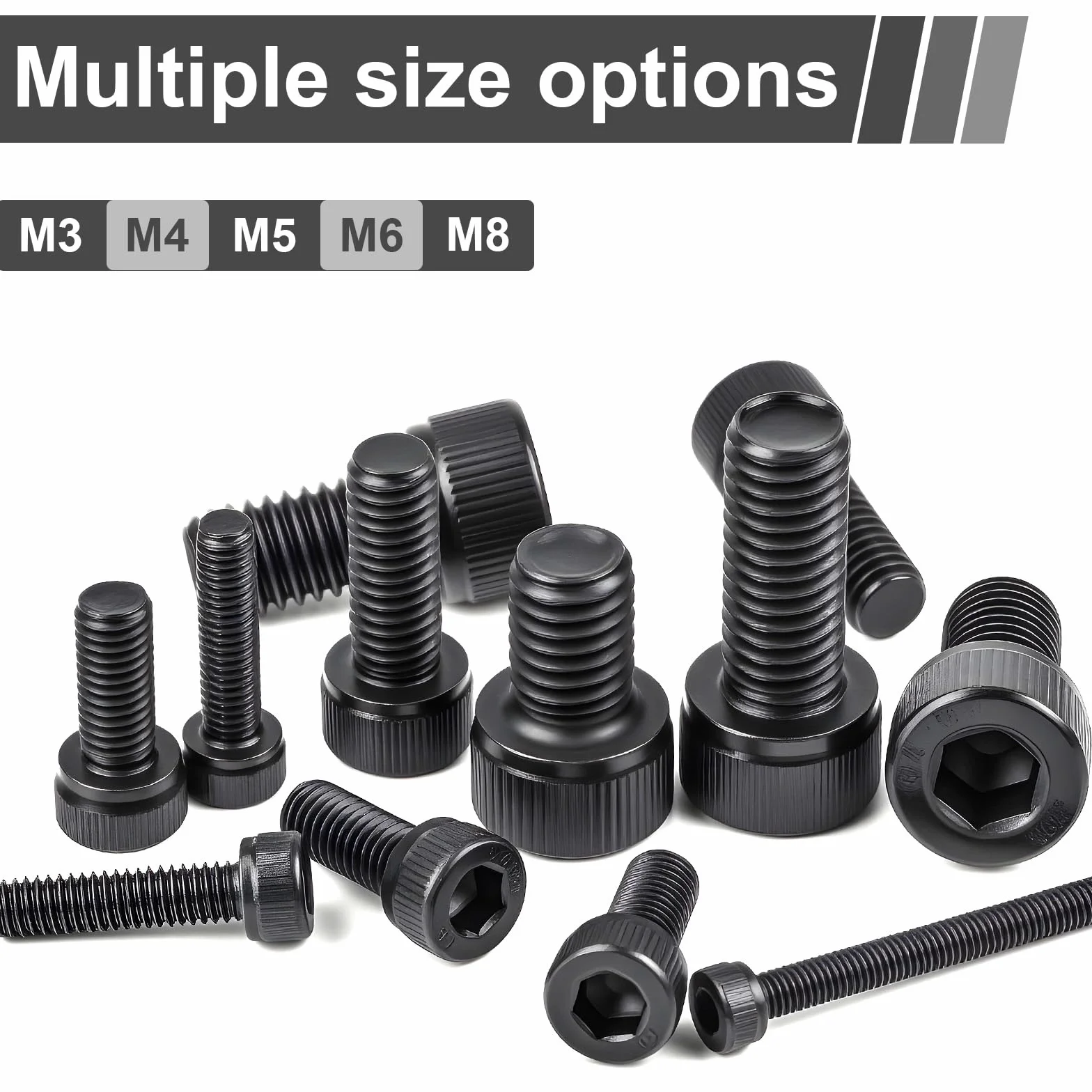 Śruby cylindryczne M5 x 16 mm z gniazdem sześciokątnym, czarne, stal nierdzewna, A2 V2A, śruby z łbem cylindrycznym DIN 912, śruby z pełnym gwintem z kluczem płaskim, do maszyn samochodowych i