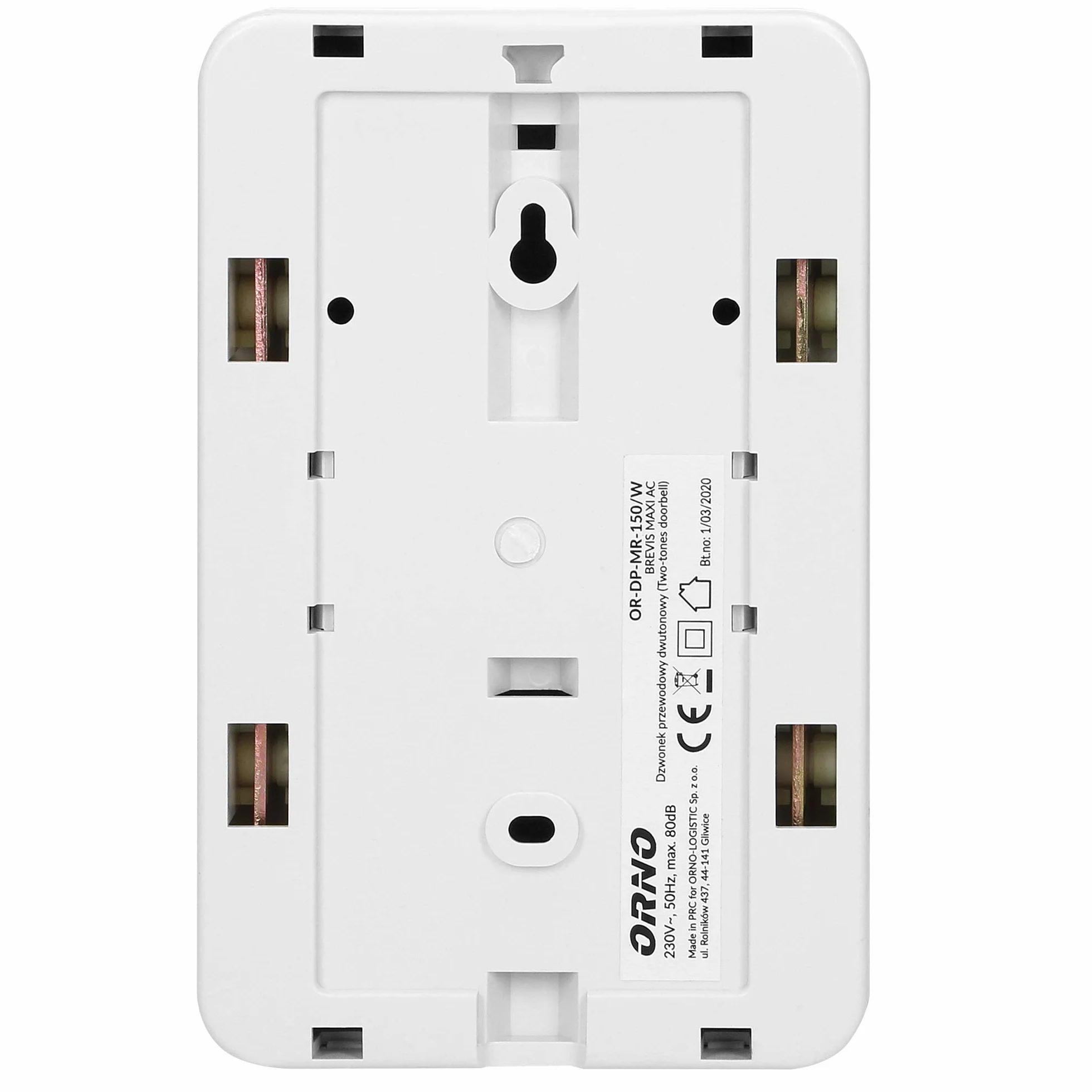 ORNO Brevis Maxi Dzwonek do Drzwi Przewodowy Mechaniczny Gong 80 dB Biały - Brak Wbudowanego Transforamtora - 230 V AC