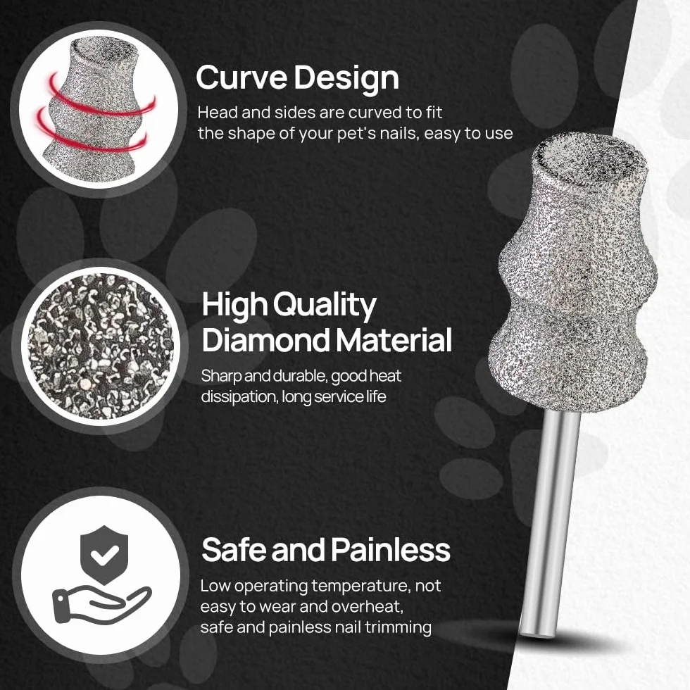 FOCSTOL Diamentowa szlifierka do paznokci dla psów, 3 mm, diamentowa szlifierka do paznokci dla psów, narzędzia do pielęgnacji paznokci dla zwierząt (typ A+B+C+D+E)