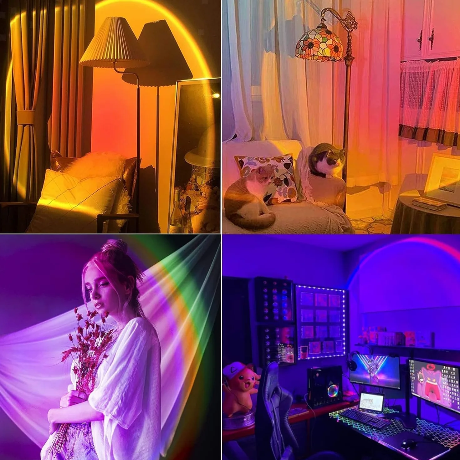 CORATED 16 kolorów lampa zachodu słońca, projektor LED RGB ze statywem i pilotem zdalnego sterowania, obracane o 360°, romantyczne światło nastrojowe Vision, nadaje się do fotografii, selfie