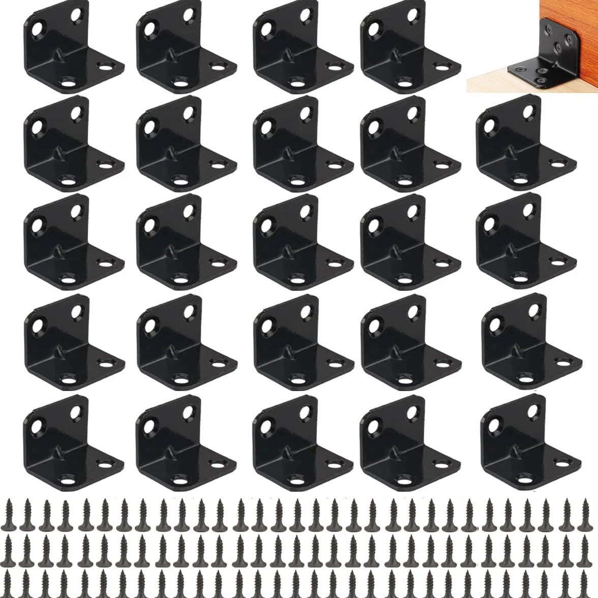 Wspornik kątowy ze stali nierdzewnej 30×30×16 mm 24 sztuki z 100 śrubami czarny