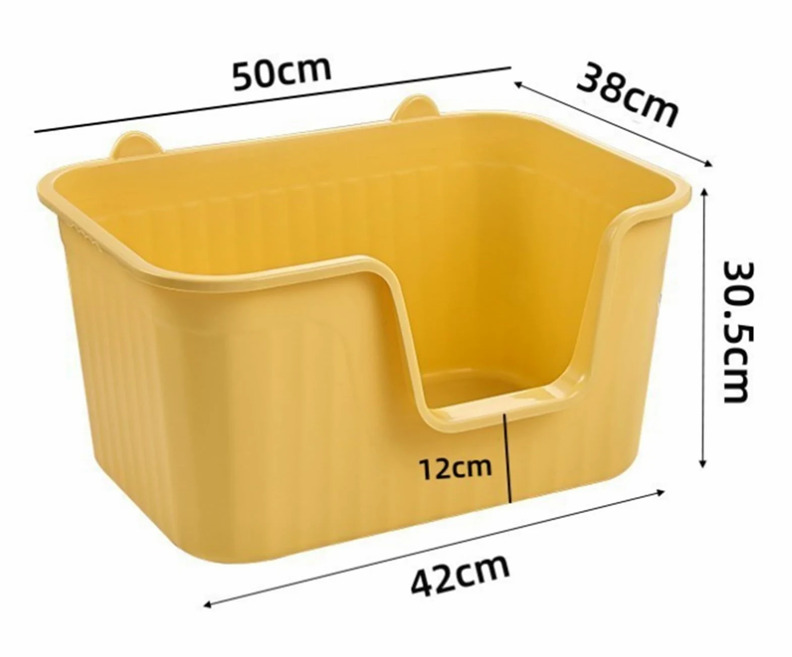 Kuweta dla Kota Solidna Otwarta Górna Kuweta Dla Zwierząt Z Wysokimi Ściankami, Odporna Na Rozpryskiwanie, Pojemnik Śmieci Trwała Kotów Nieprzywierająca(Yellow,50x38x30.5 cm)