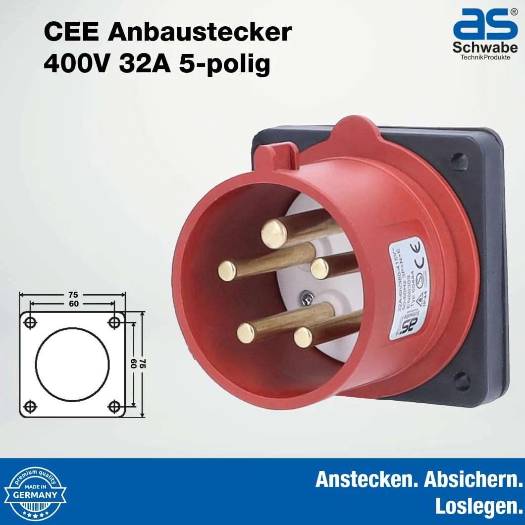 as - Schwabe 60444 Wtyczka męska CEE 32 A 400 V 1 szt.)