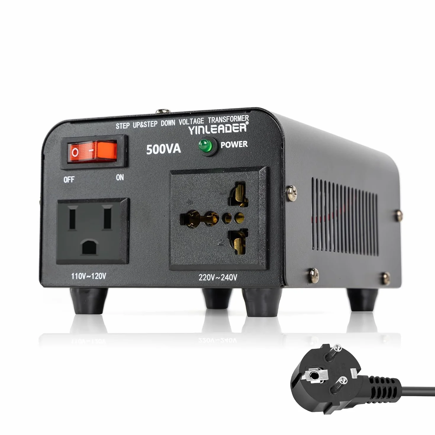 Yinleader Amerykański przetwornica napięcia 500 W, 230 V, 110 V, 500 VA, wejście: 110 V lub 220 V / Wyjście: 110 V i 220 V