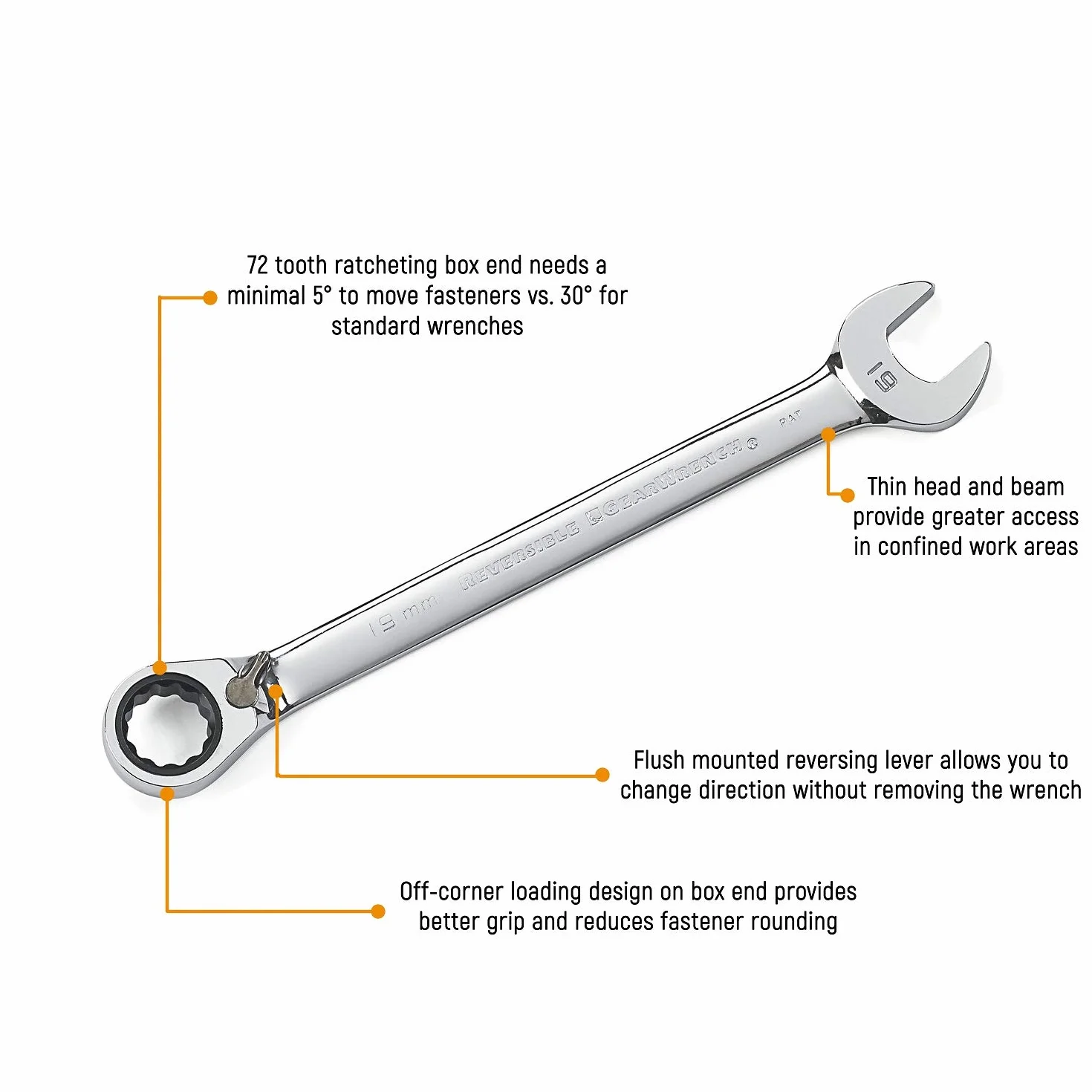 GearWrench 8-częściowy zestaw kluczy nasadowych SAE z grzechotką 72-zębową 12-punktową 9533N