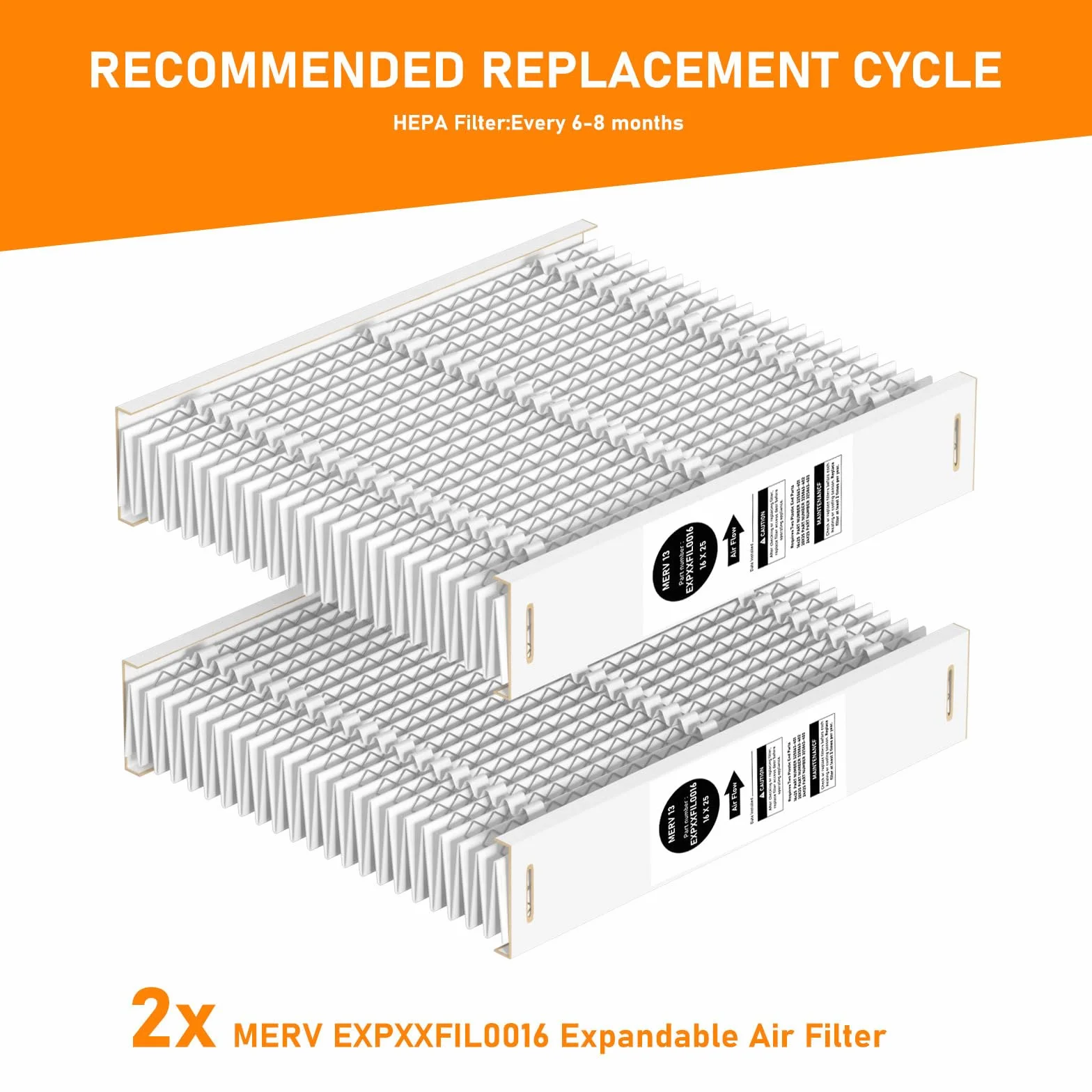 EXPXXFIL0016 16 x 25 x 5 MERV-13 Rozszerzalny filtr nośnika powietrza zamiennik kompatybilny z systemem ogrzewania i chłodzenia Carrier EXPCCFIL0016 i Bryant EXPBBFIL0016 EZ-FLEX, 2 szt