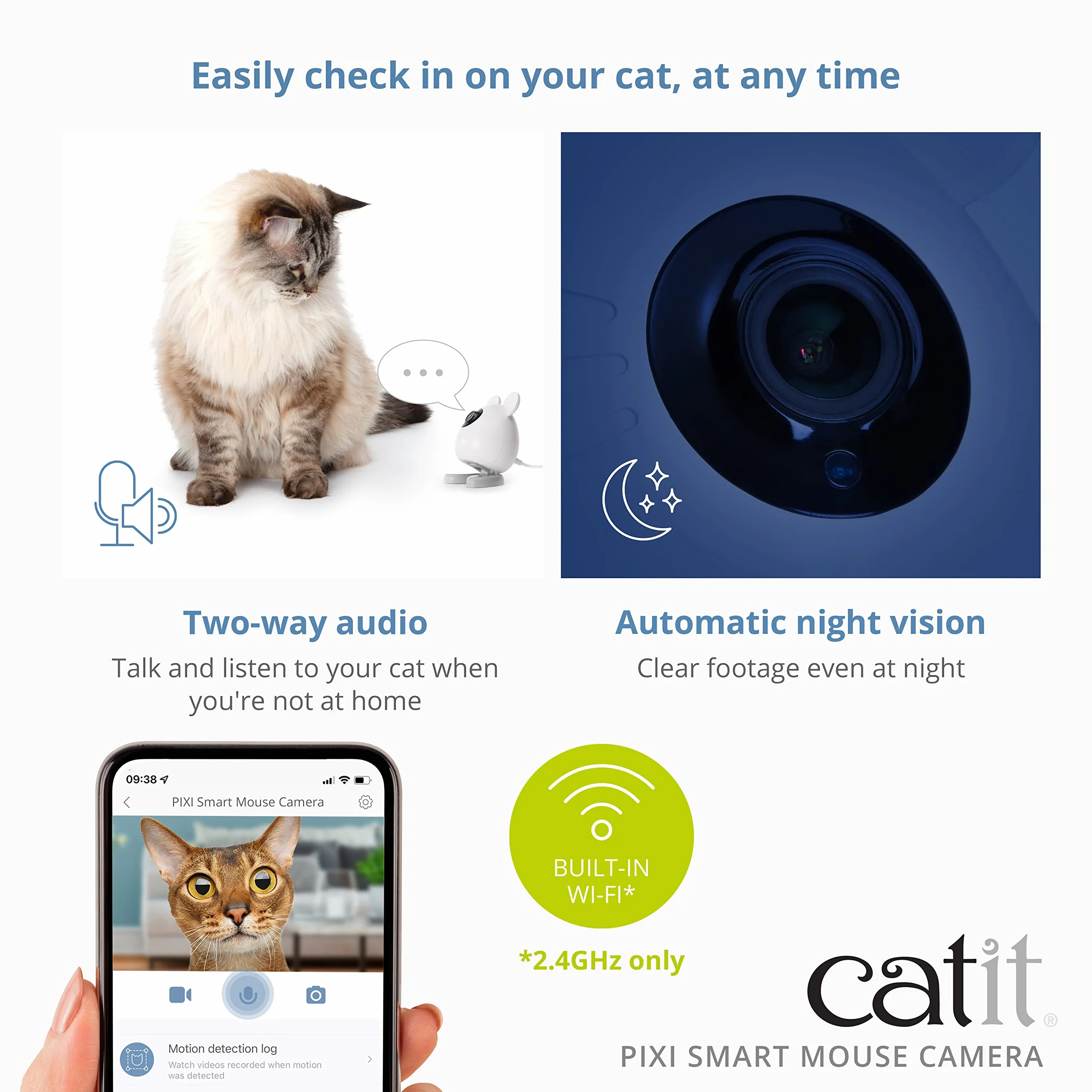 Catit Pixi inteligentna kamera myszki, darmowa aplikacja, kamera dla kotów, kamera dla zwierząt domowych