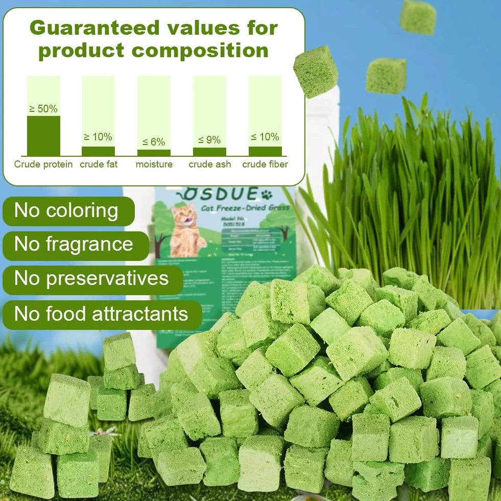 OSDUE 100 g przekąski z trawy, liofilizowane przekąski dla kotów, kocimiętki, gryzaki z trawy kociej, do pielęgnacji zębów i usuwania kłębków włosów