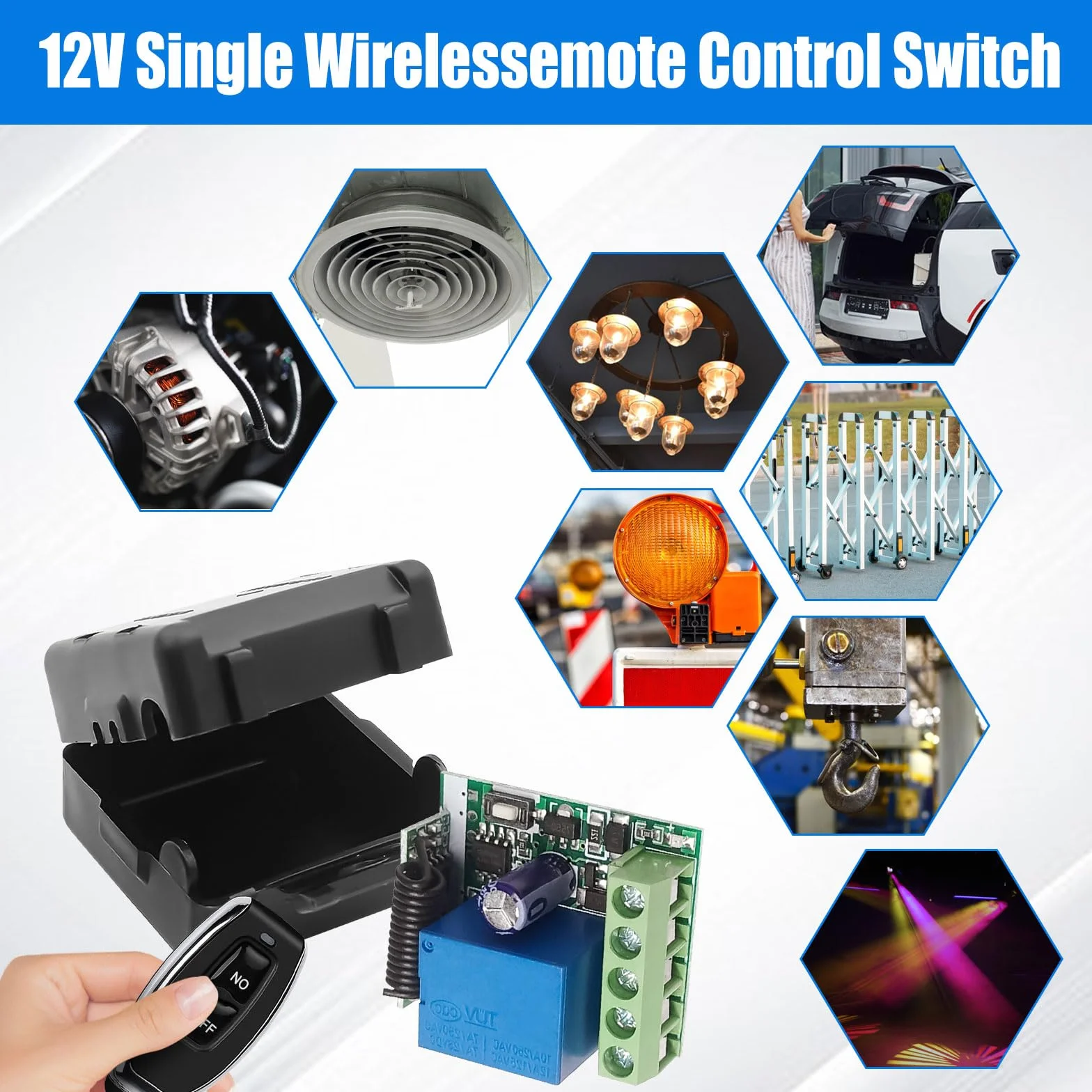 Bezprzewodowy przełącznik zdalnego sterowania 433 MHz DC 12V 1 kanał moduł odbiornika RF z nadajnikiem daleki zasięg do drzwi garażowych 1 odbiornik + 2 piloty