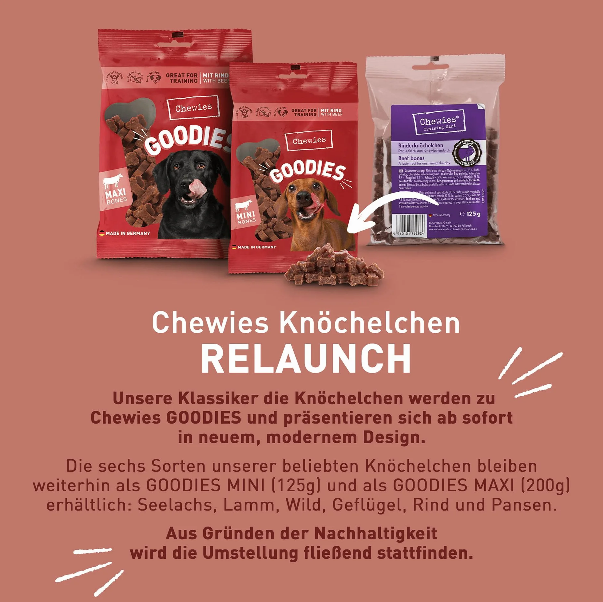Chewies Przysmaki dla psa do treningu mini łososia, kostka, 125 g, przekąski dla psów, bez cukru, z dużą zawartością mięsa, idealne jako przysmaki treningowe dla Twojego psa
