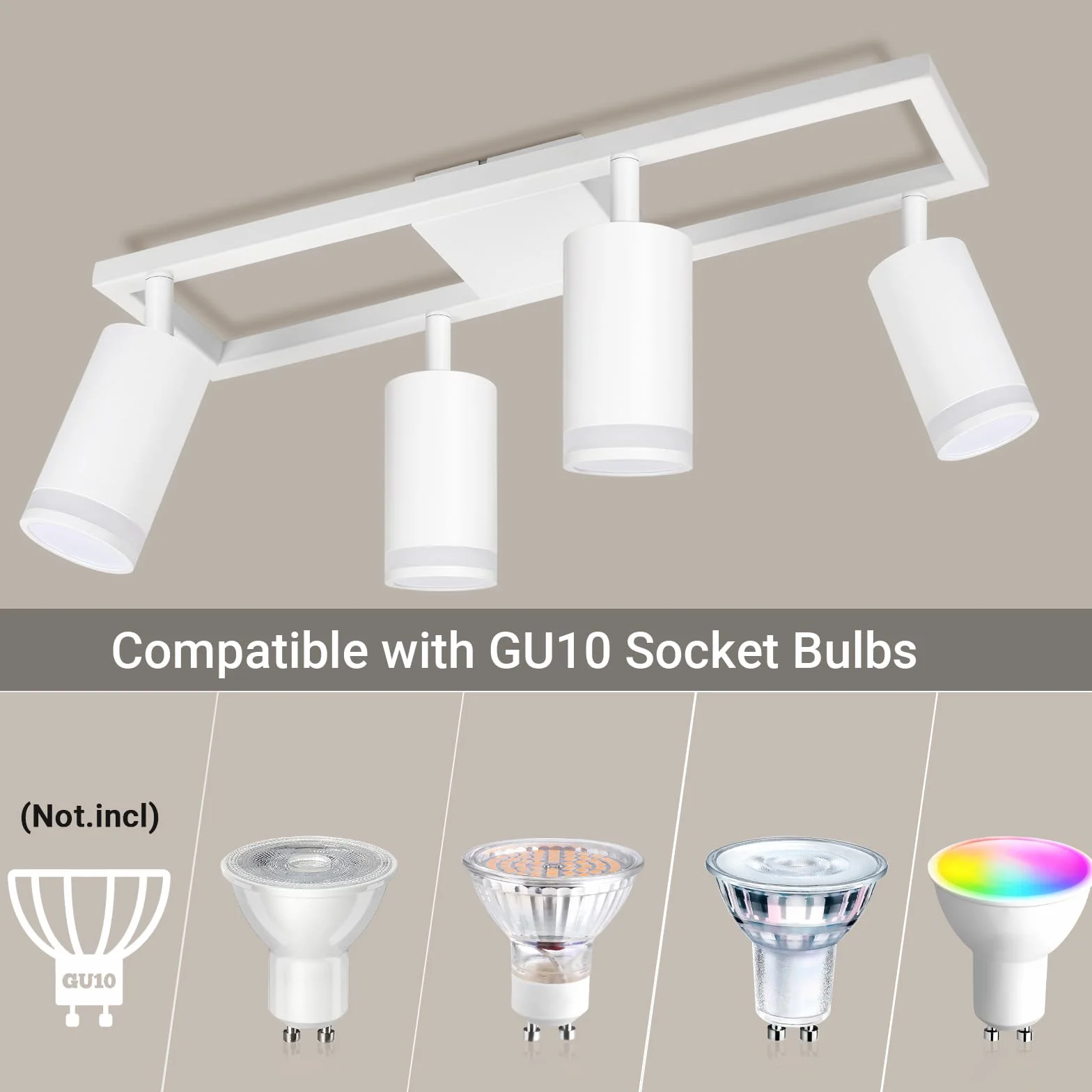 Lampa sufitowa LED z 4 punktami, nowoczesne podwójne obrotowe lampy sufitowe GU10, białe oświetlenie sufitowe do kuchni, sypialni, salonu, przedpokoju, jadalni, bez żarówek