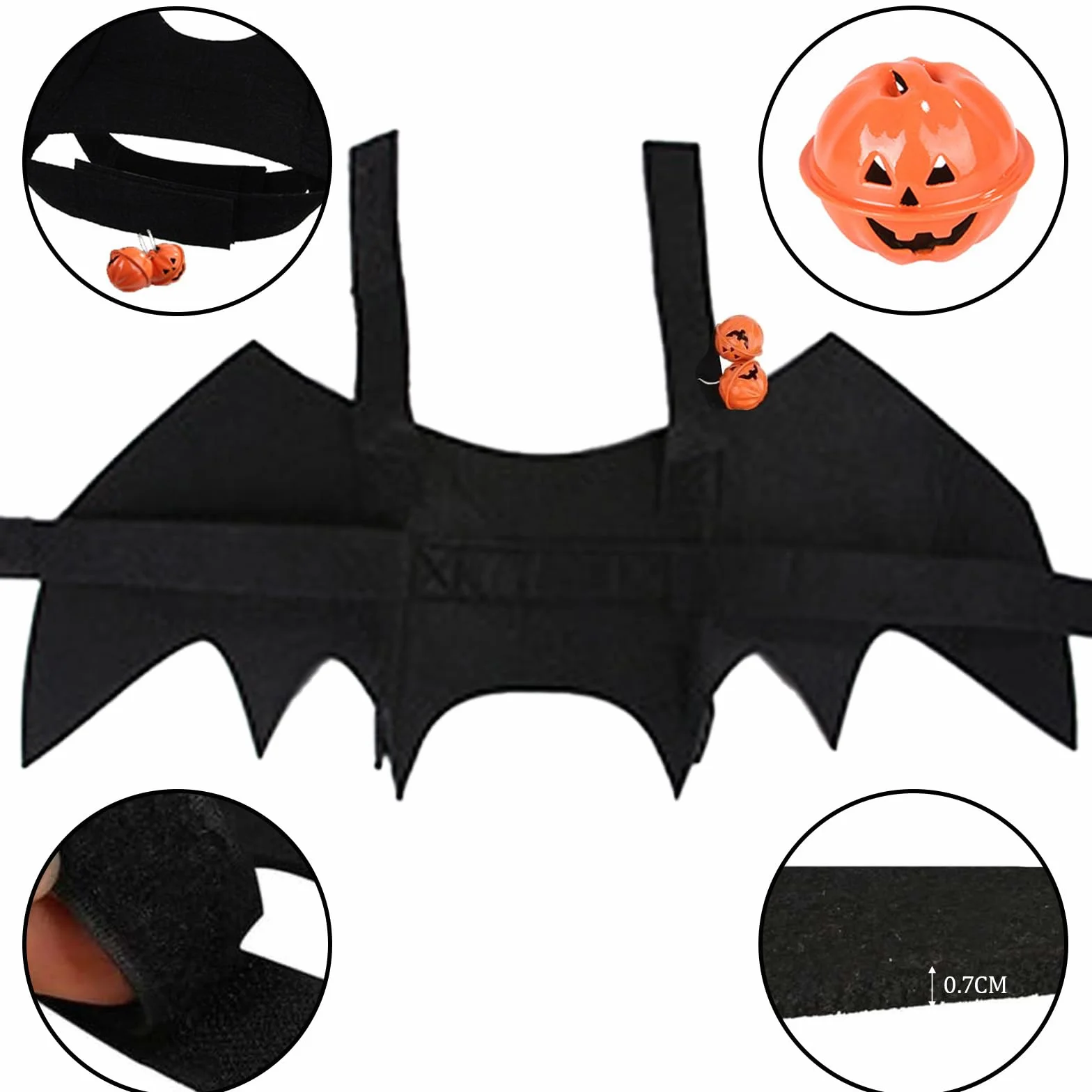 GWAWG Skrzydła nietoperza dla zwierząt domowych, kostium na Halloween, regulowane skrzydła wampira z dzwonkami dyniowymi, fantazyjny strój dla kota, psa, na Halloween, cosplay, urocze akcesoria