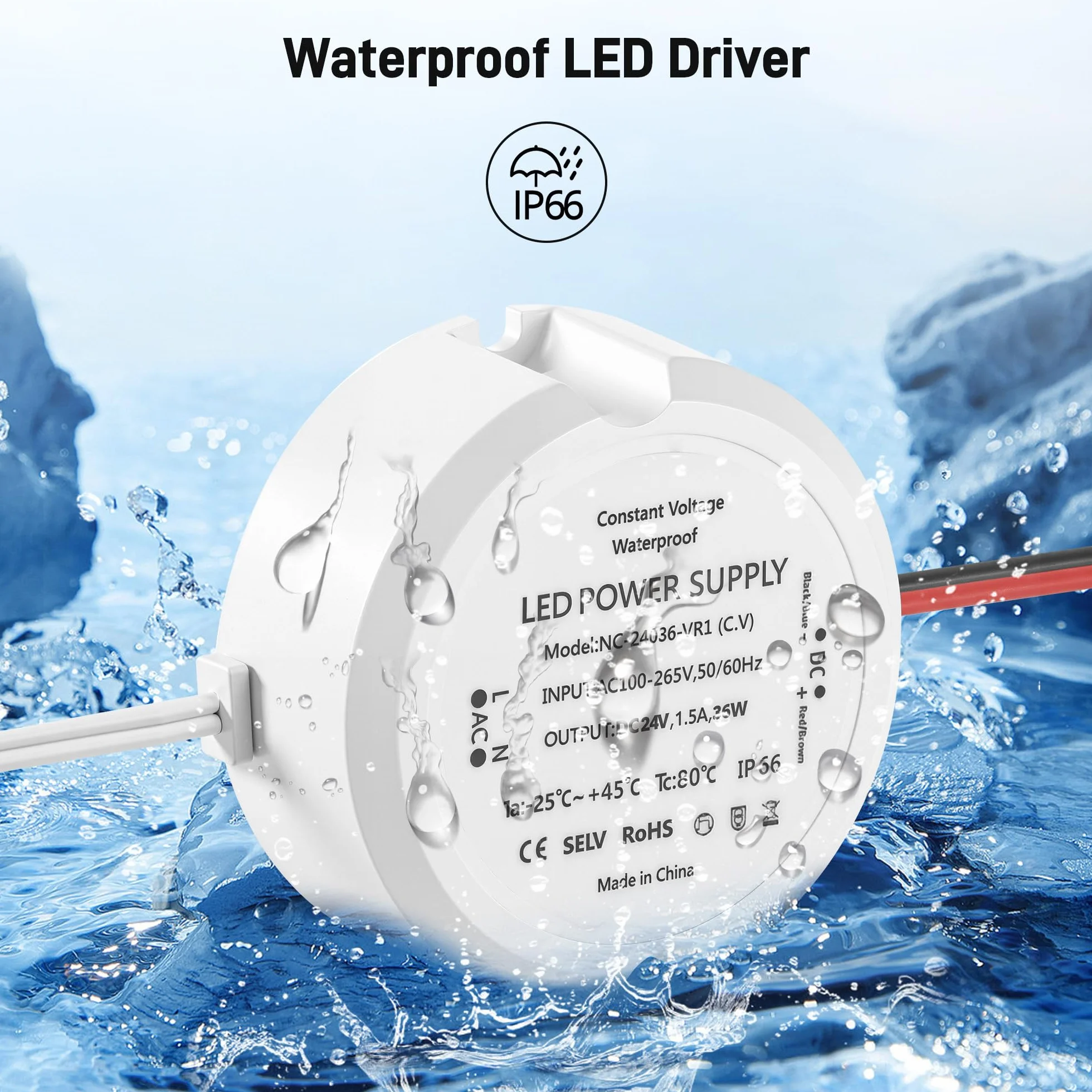 Transformator 230 V AC na 24 V DC 1,5 A, zasilacz sieciowy LED 24 V, 36 W, IP66, wodoszczelny sterownik LED, ultra mały odłączający