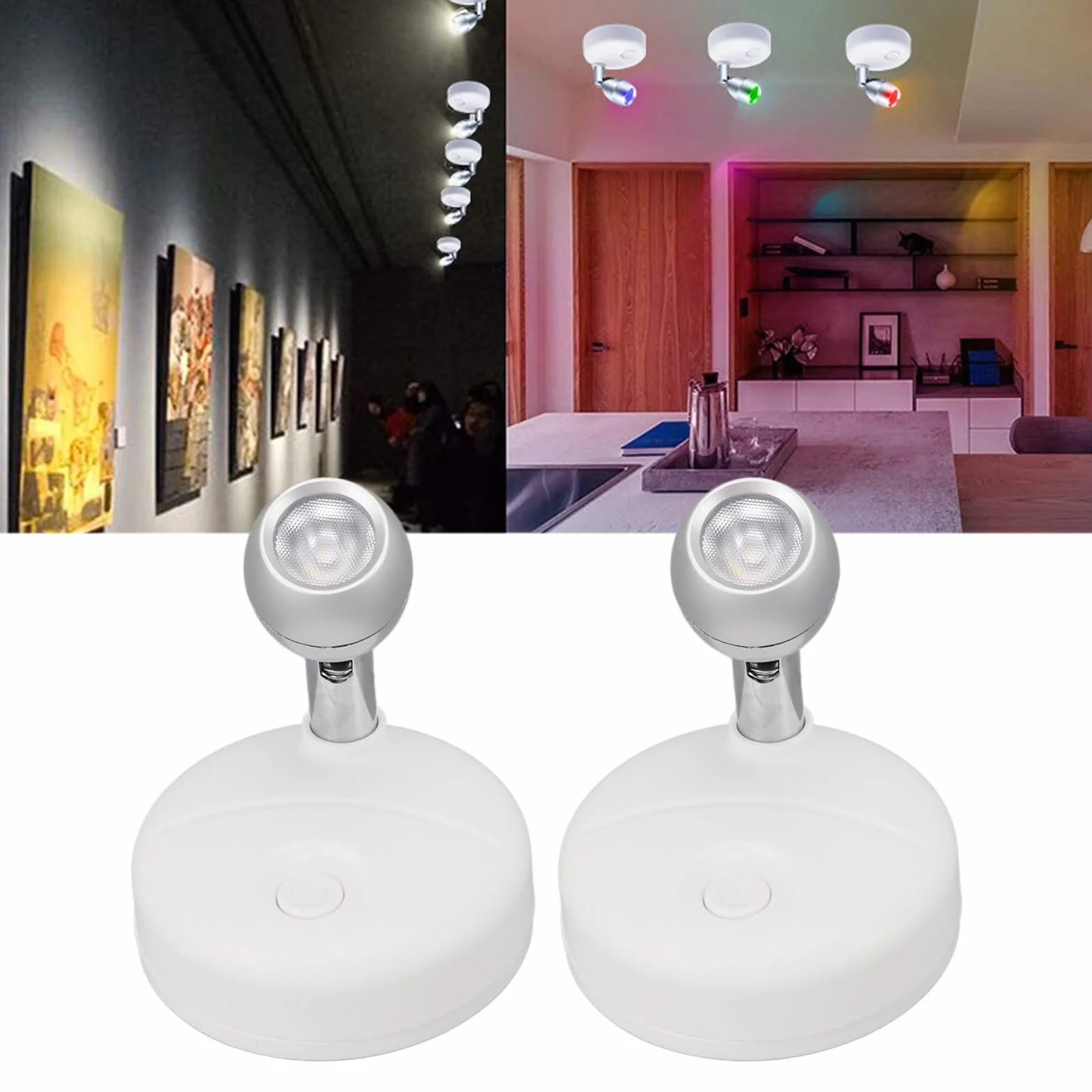 Wewnętrzne Bezprzewodowe Uwagi Bateria Obsługiwana Reflektor Mini Rotatable Spotlight 13 Kolory RGB Pilot Control 200 ° Poziome 350 ° Rotacja Pionowa z Dwustronnym Klej