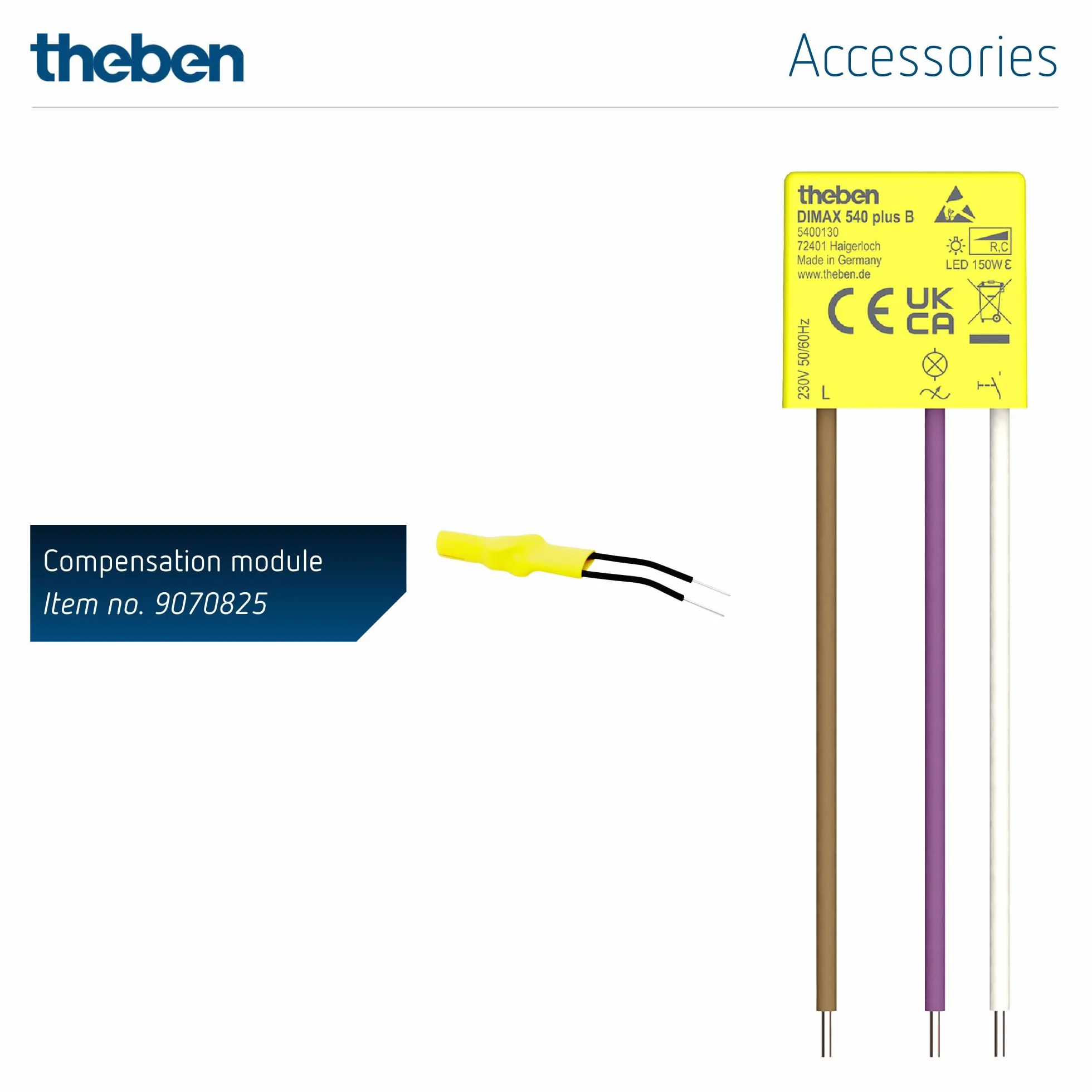 Theben 5400130 DIMAX 540 Plus B Podtynkowy ściemniacz Obciążenia R i C 230V AC Nie wymaga przewodu Neutralny mały model Dalsze wyposażenie Wycięcie w przypadku przegrzania Funkcja pamięci