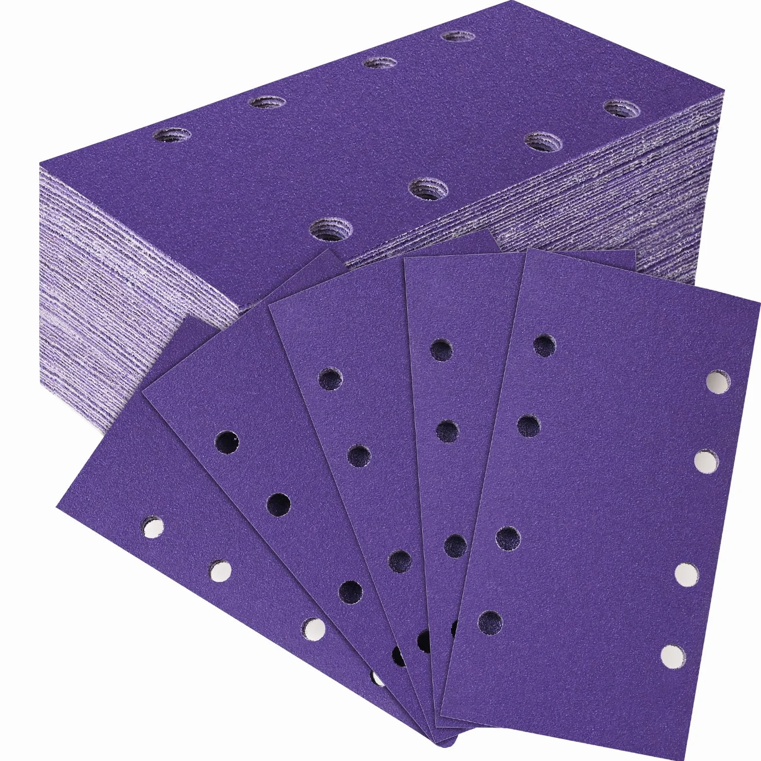 Zestaw 50 sztuk papieru ściernego, 93 x 185 mm, ziarnistość 120 na rzep, arkusze szlifierskie, ceramiczne, 8 otworów, prostokątne podkładki szlifierskie do drewna, metalu, szlifierki