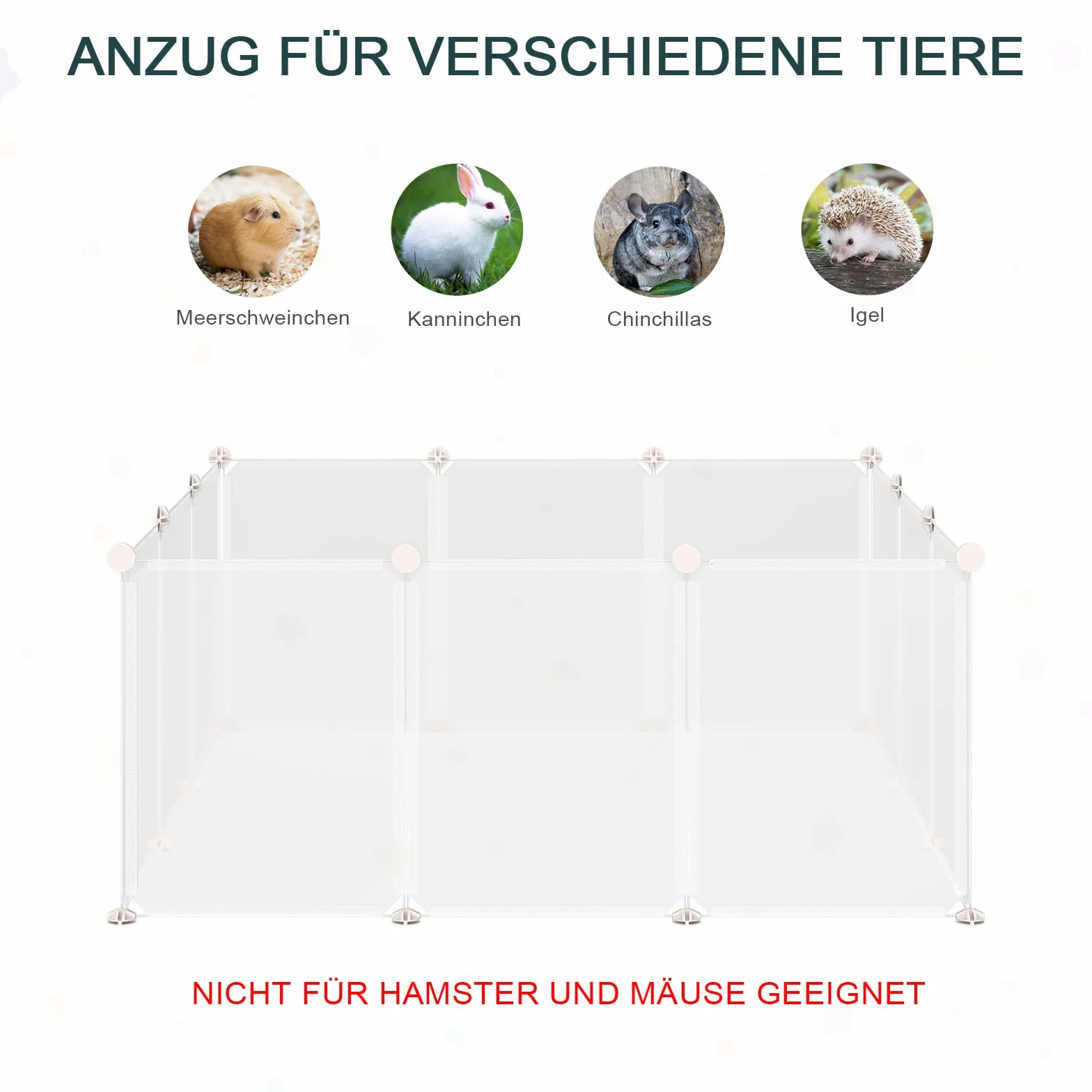PawHut Wybieg dla małych zwierząt domowych, kojec dla małych zwierząt domowych, 12 płyt, biały, metal, żywica PP, 105 x 105 x 45 cm