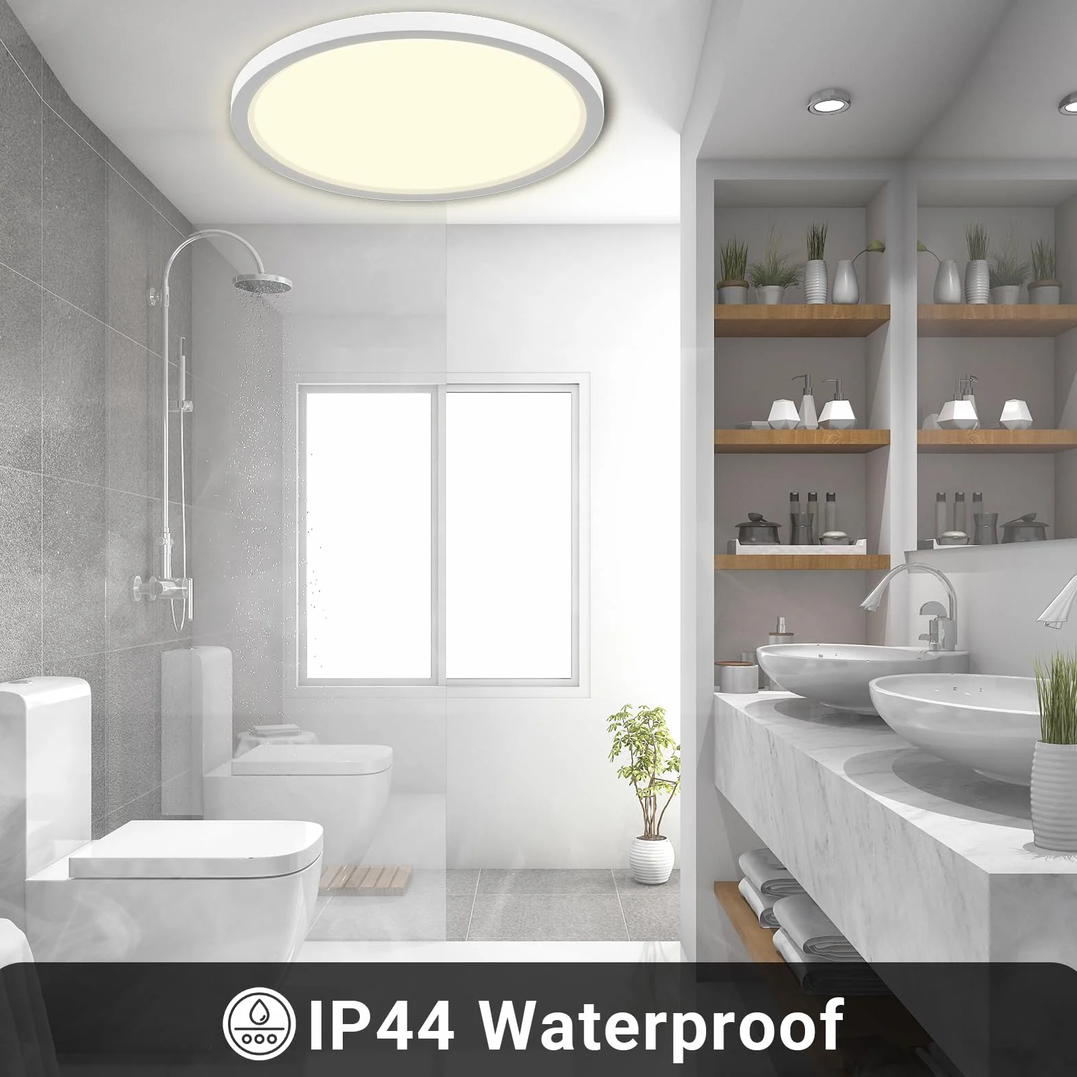 LQWELL® Lampa sufitowa LED, wodoodporna IP44, okrągła, płaska, 50W, 4000K, 5500LM, nowoczesna, prosta, cienka, do salonu, łazienki, sypialni, kuchni, balkonu, piwnicy, 600 * 25 mm